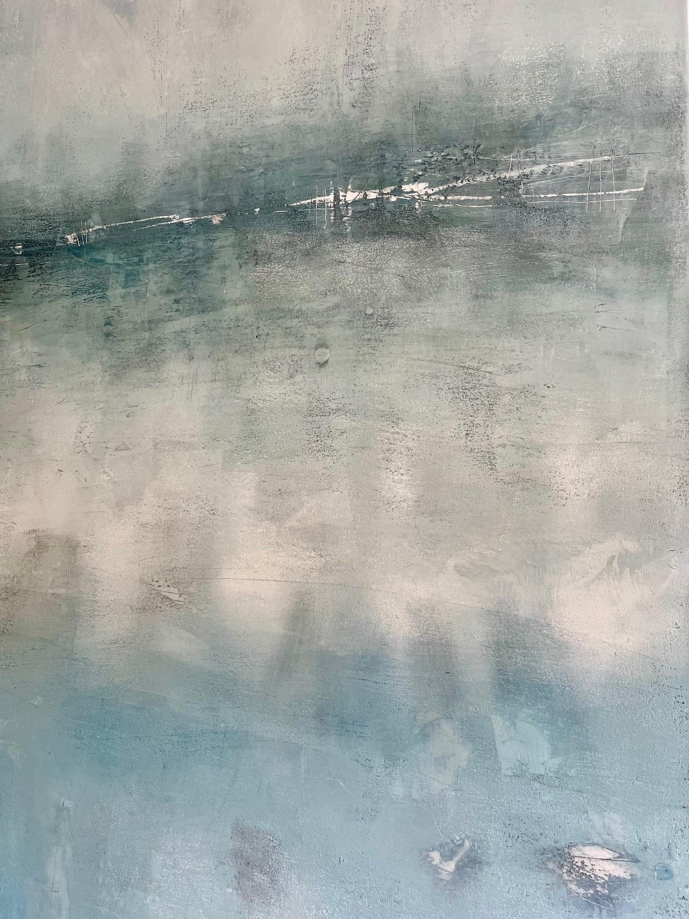 Liminal I - pittura astratta ad olio e cera di tipo onirico - Abstract Painting Grigio di Val Hudson