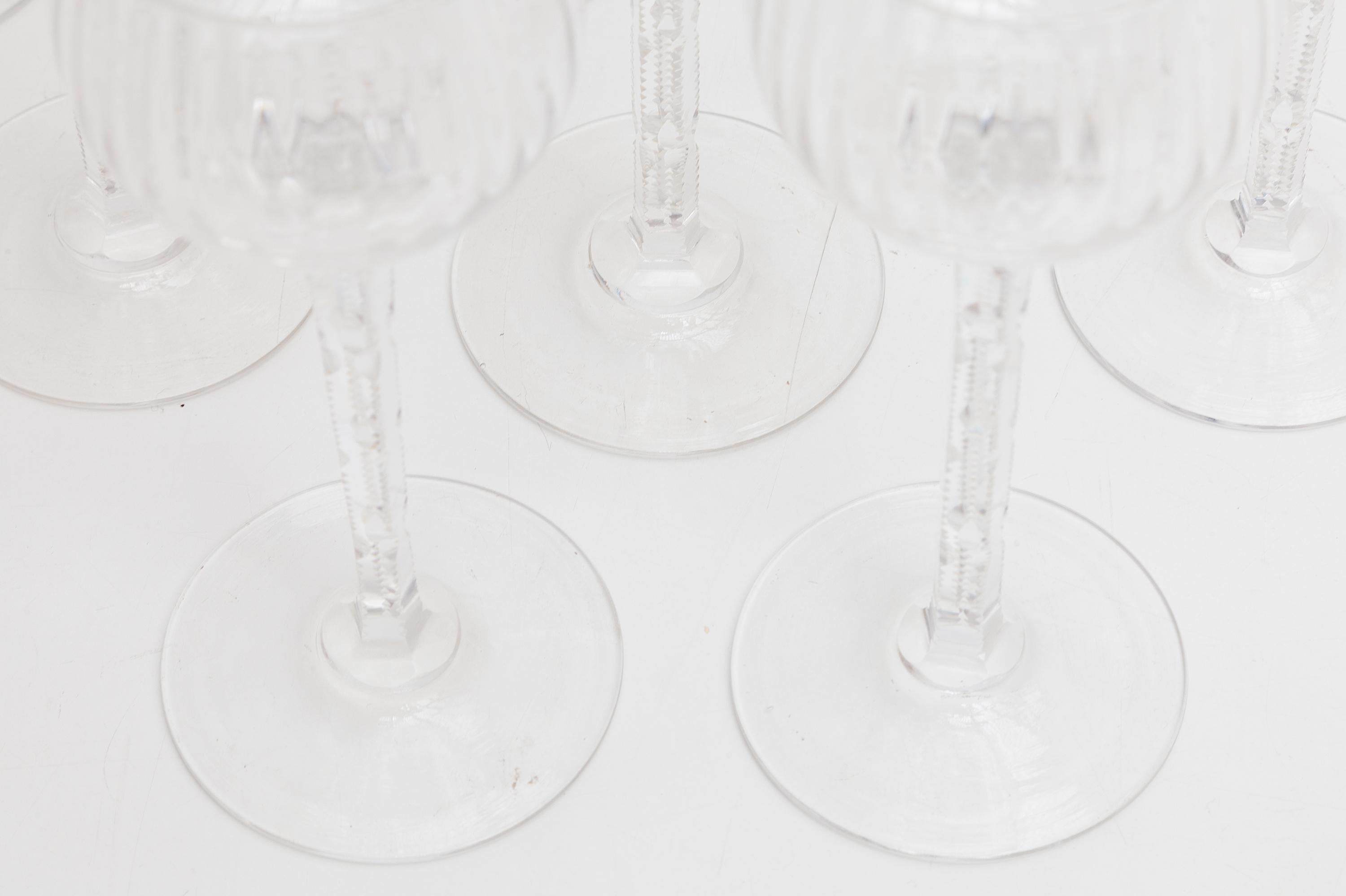 Mid-Century Modern Val Saint Lamber Crystal Clear Faceted Wine Glasses Set of Nine