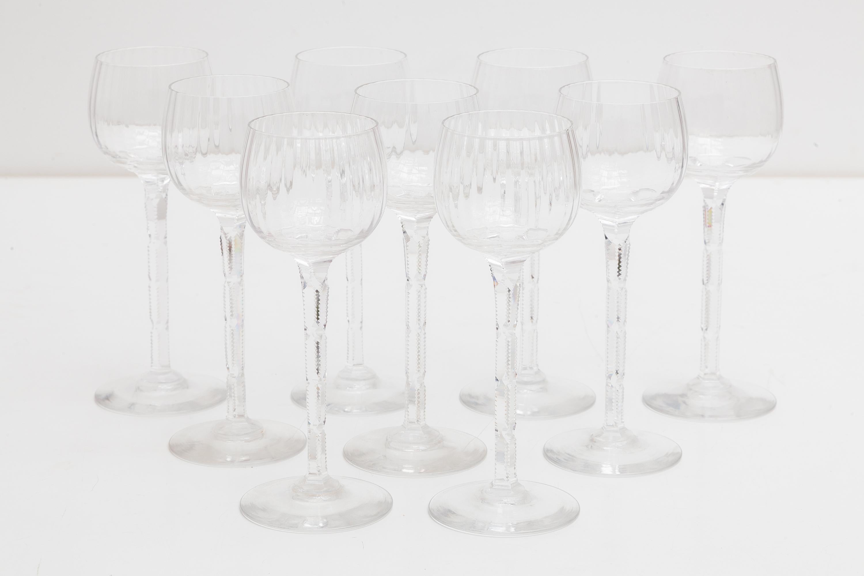 Val Saint Lamber Crystal Clear Faceted Wine Glasses Set of Nine 1