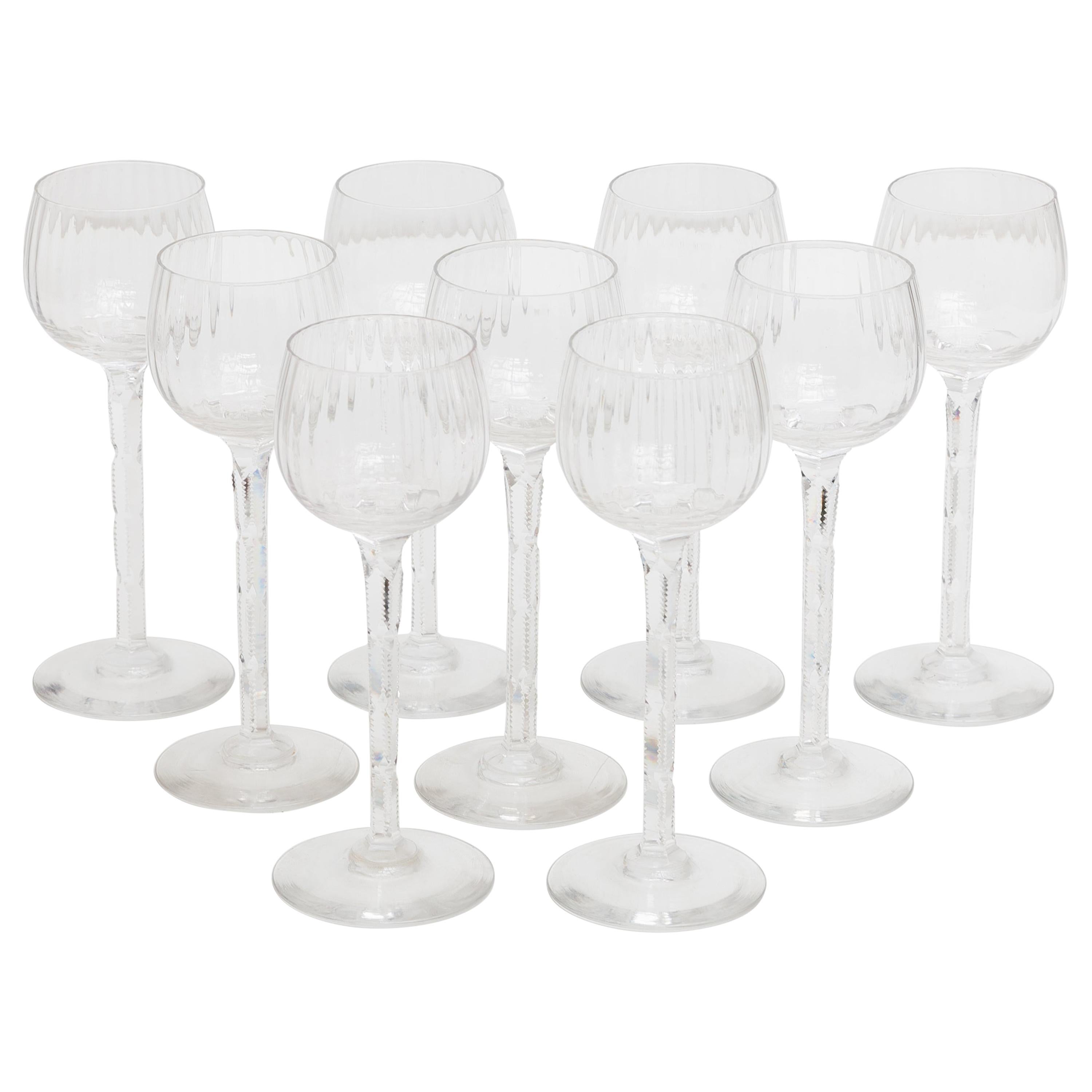 Val Saint Lamber Crystal Clear Faceted Wine Glasses Set of Nine