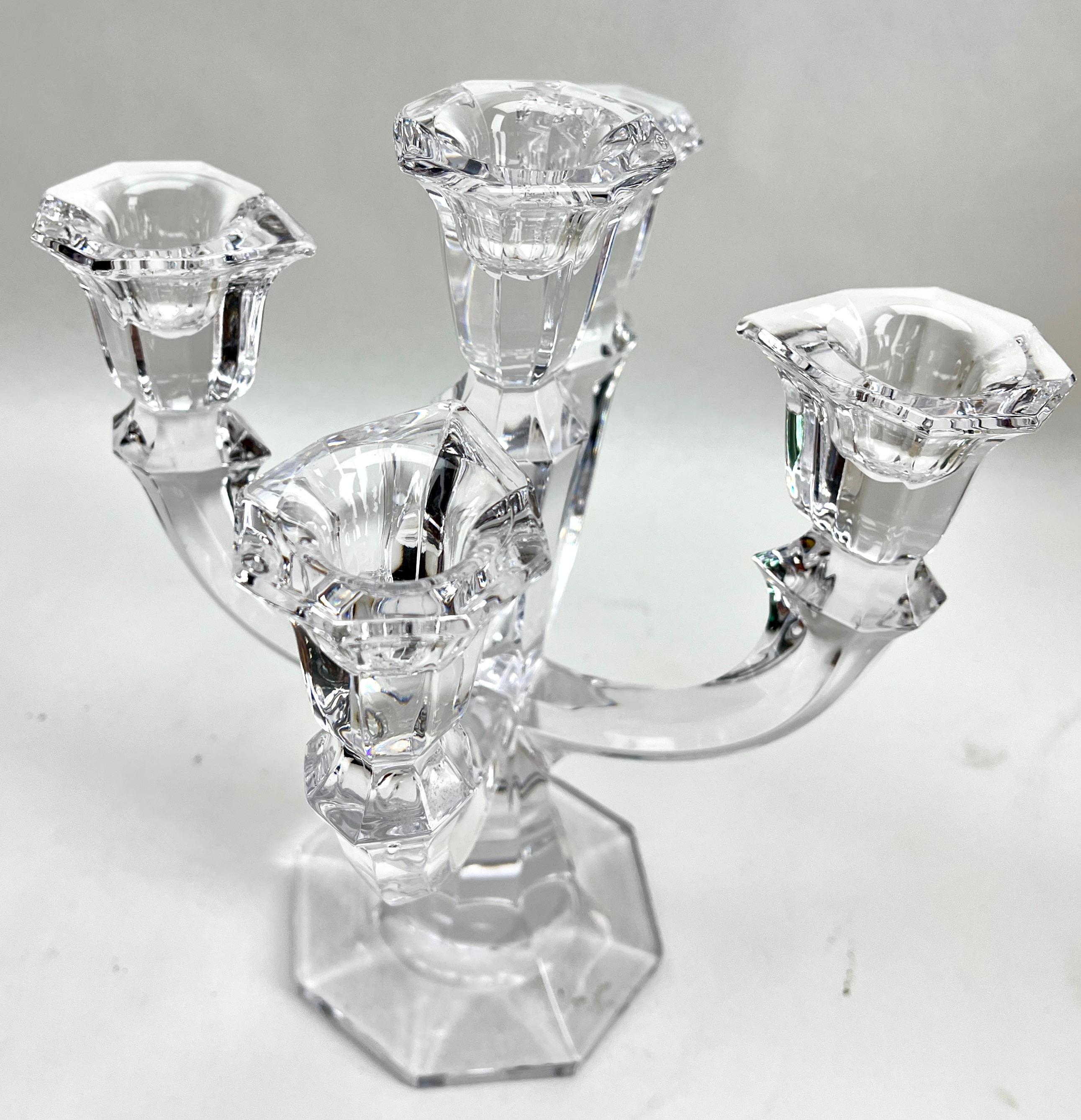 Faceted Val Saint Lambert, 5 Arms Crystal Candlestick, 1930s, Belgium For Sale
