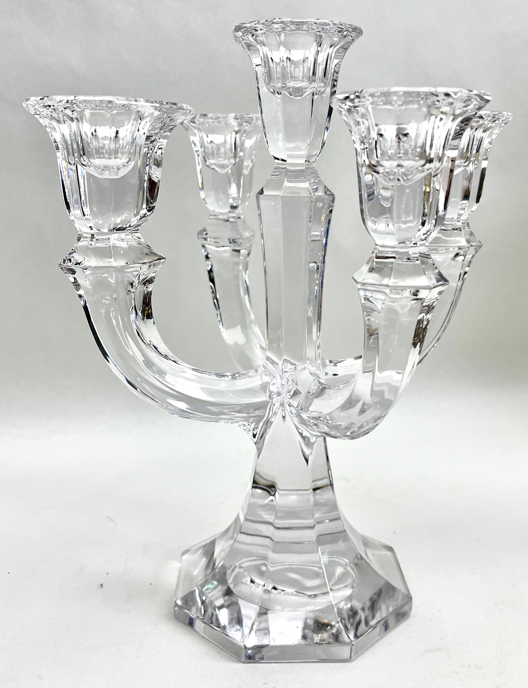 Val Saint Lambert, 5 Arms Crystal Candlestick, 1930s, Belgium In Good Condition For Sale In Verviers, BE