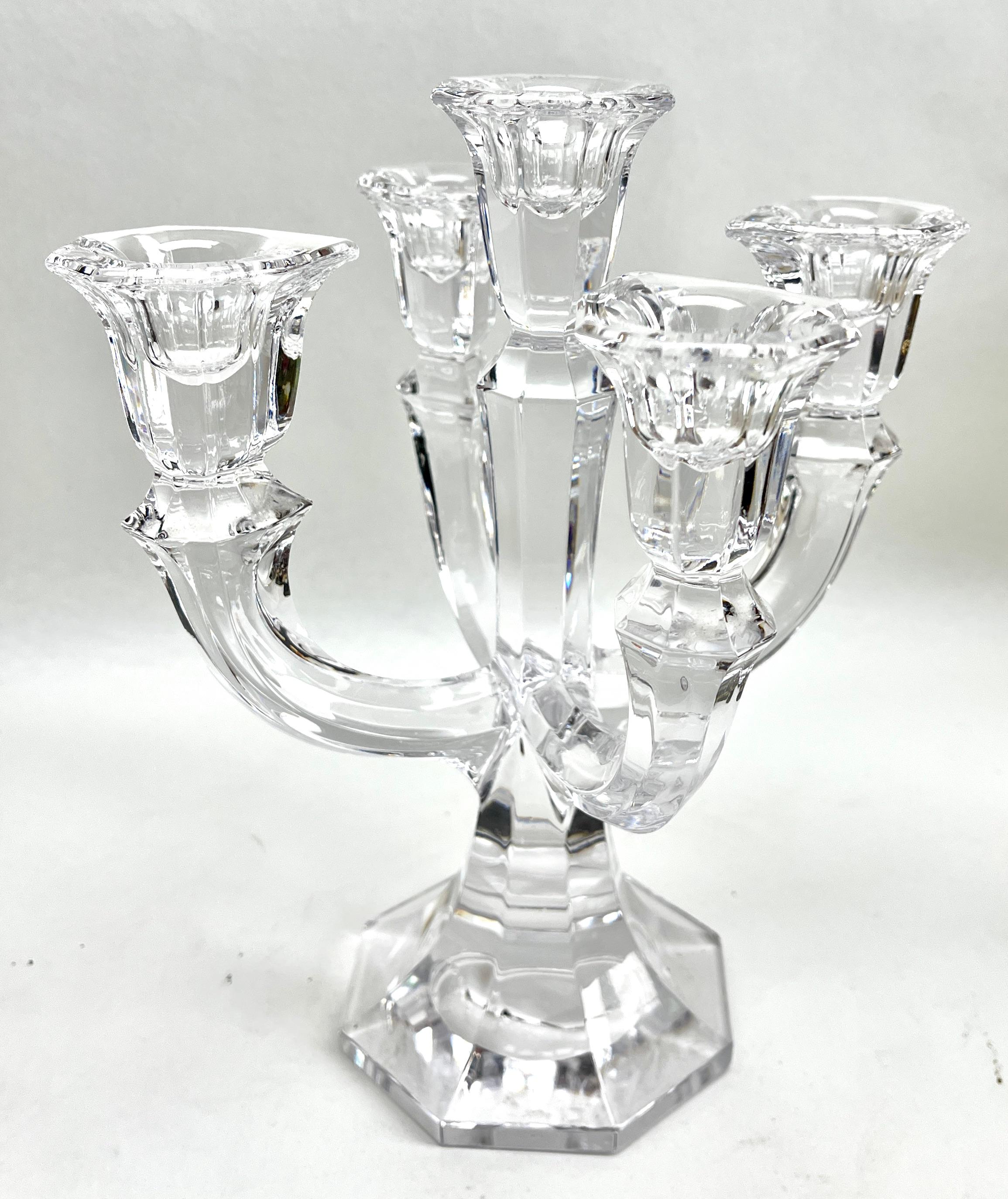 Mid-20th Century Val Saint Lambert, 5 Arms Crystal Candlestick, 1930s, Belgium For Sale
