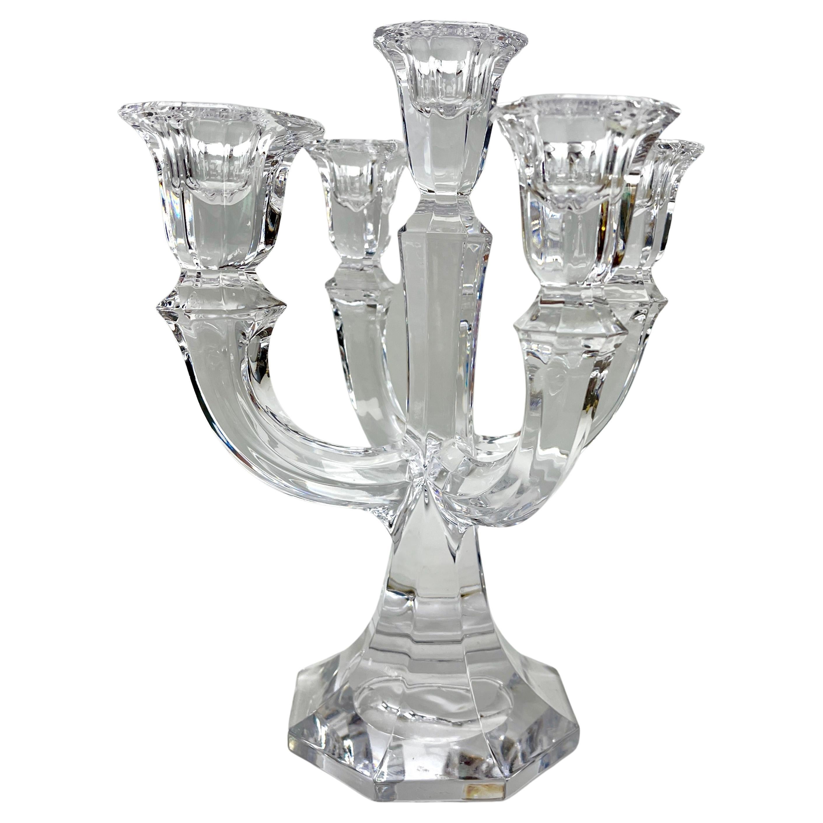 Val Saint Lambert, 5 Arms Crystal Candlestick, 1930s, Belgium