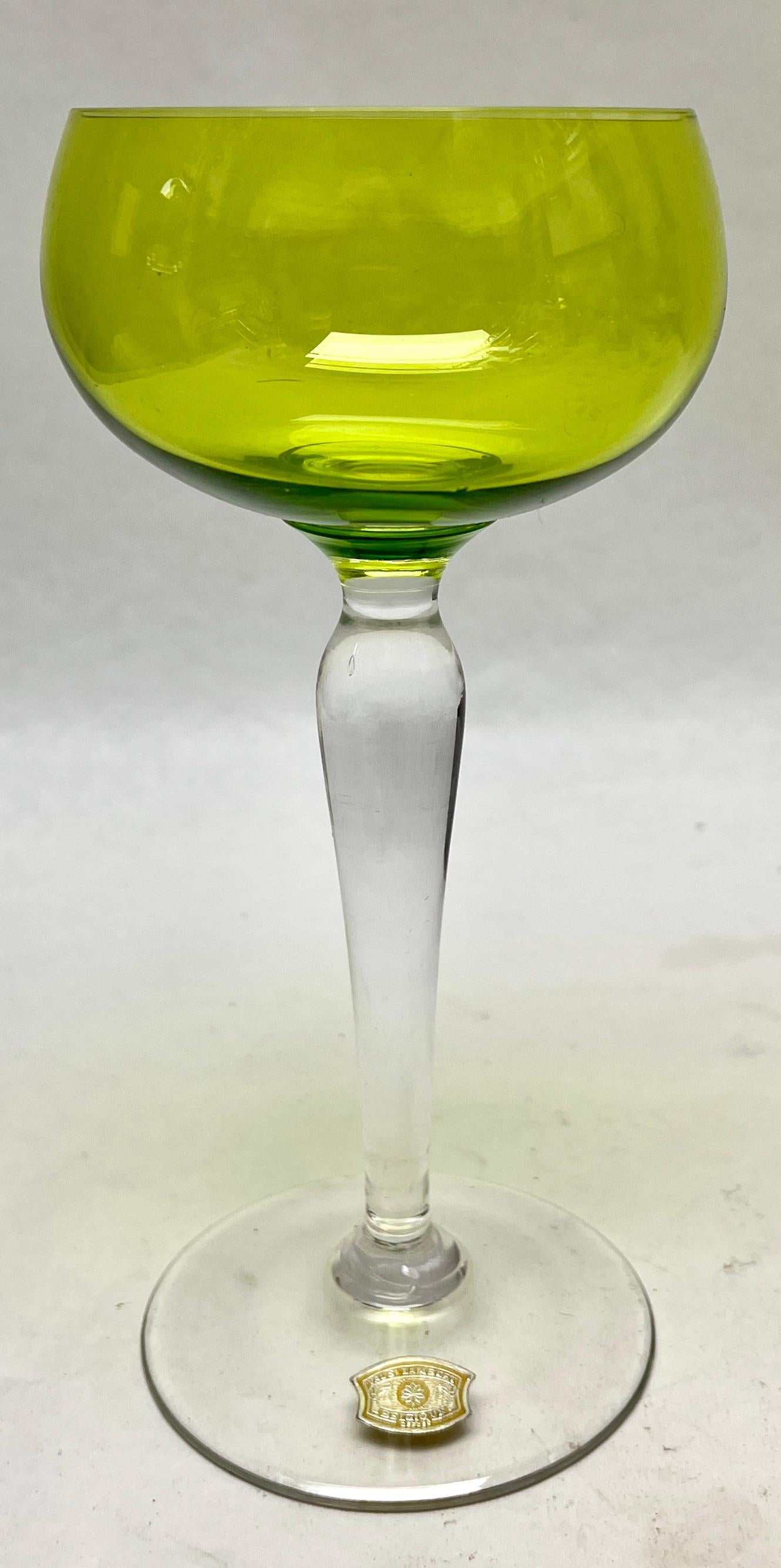Val Saint Lambert 9 Hochreihiges Glas, frühes 1900, grün (Handgefertigt) im Angebot