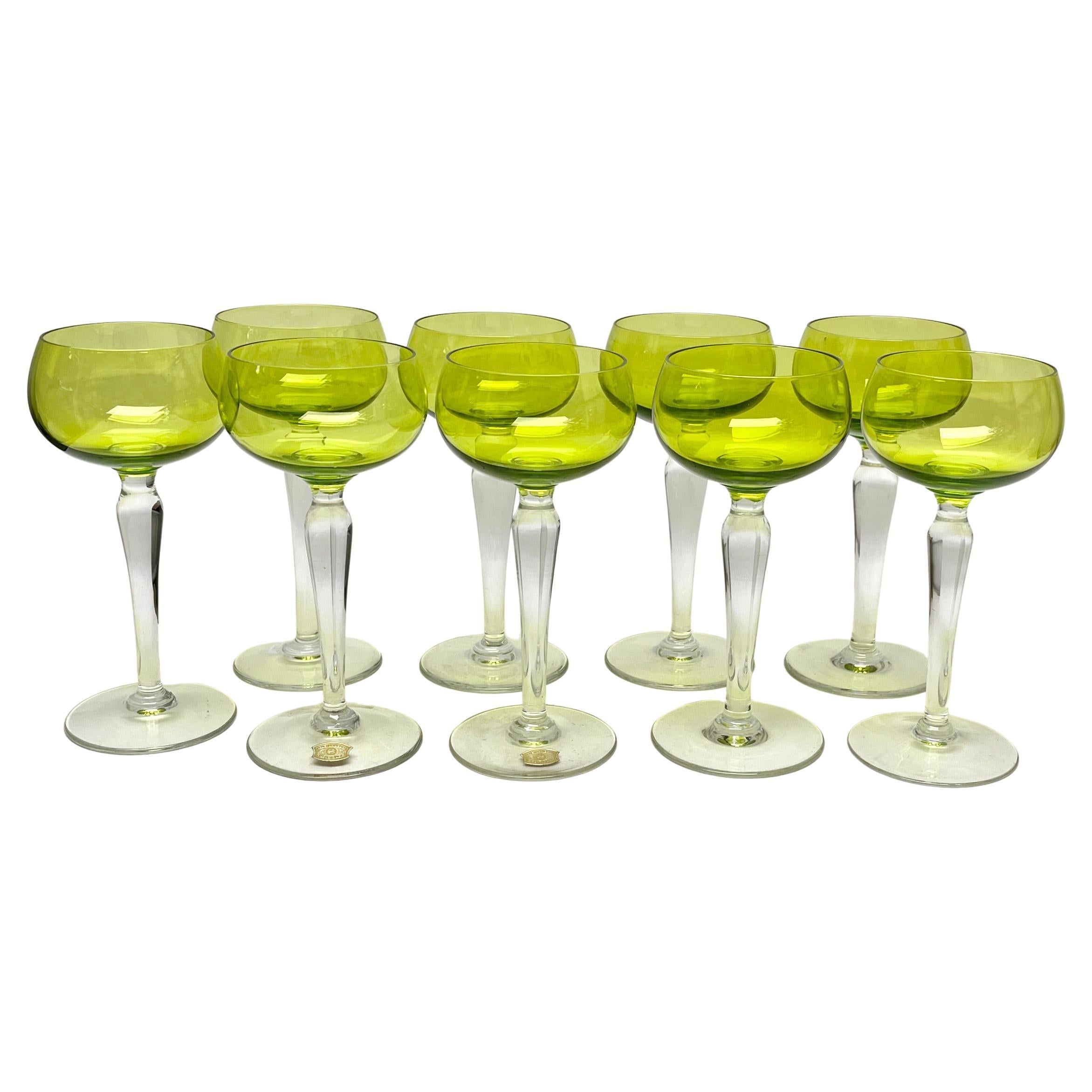Val Saint Lambert 9 Hochreihiges Glas, frühes 1900, grün im Angebot