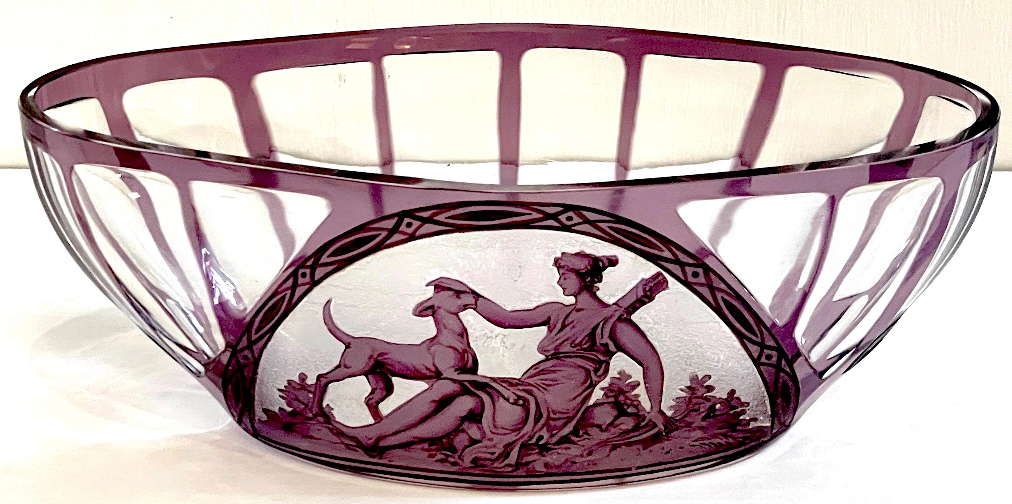 Art Deco Val Saint Lambert attributed Amethyst Cut to Clear 'Diana the Huntress' Bowl For Sale