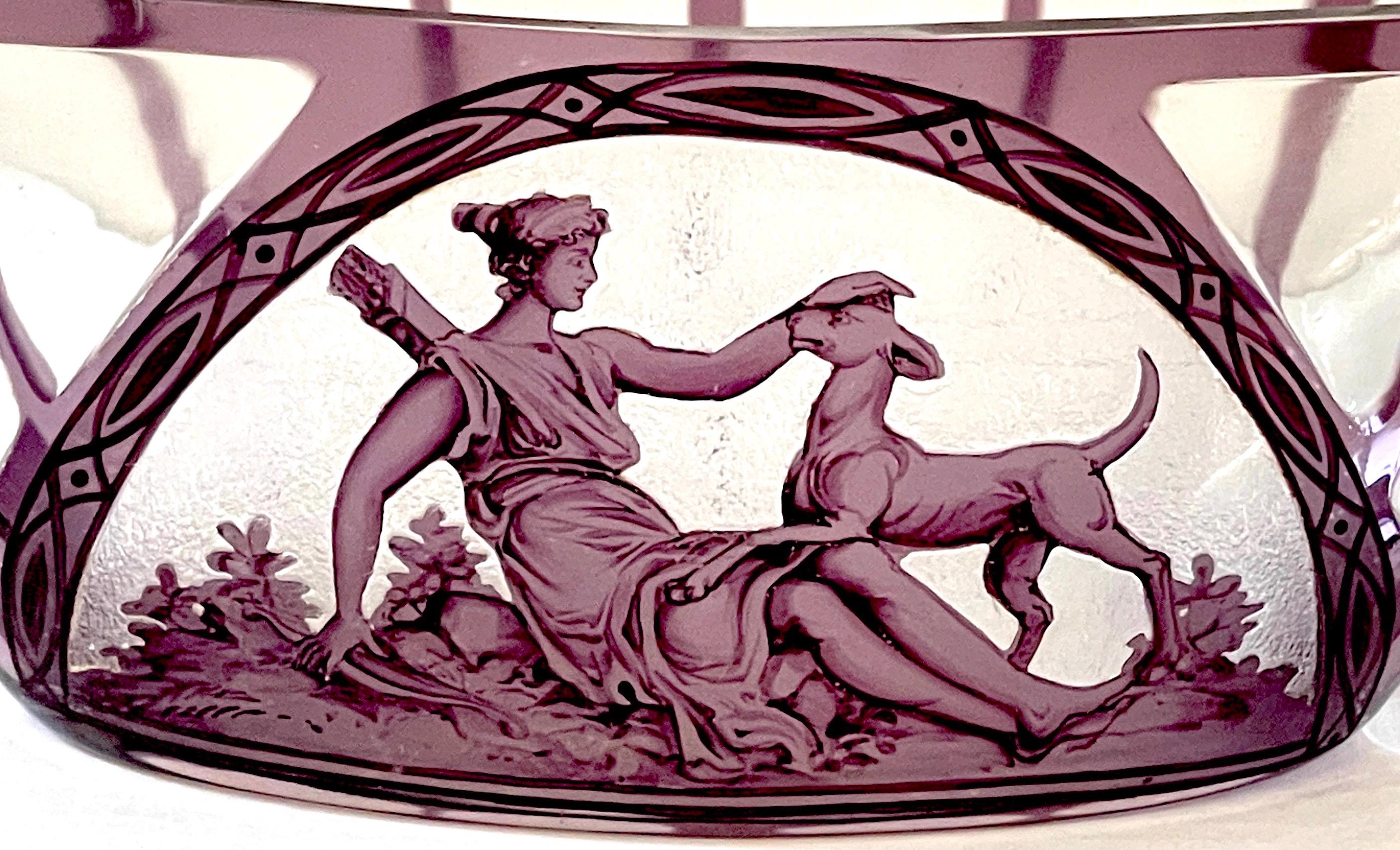 Belgian Val Saint Lambert attributed Amethyst Cut to Clear 'Diana the Huntress' Bowl For Sale