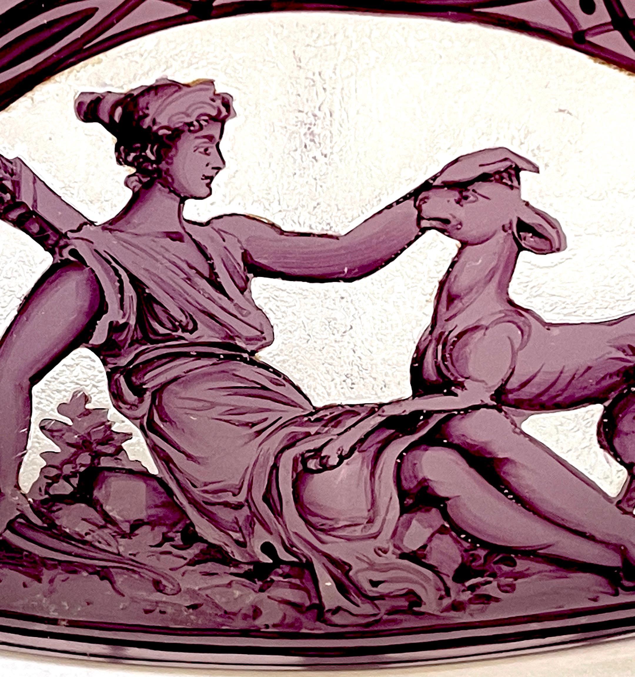 Engraved Val Saint Lambert attributed Amethyst Cut to Clear 'Diana the Huntress' Bowl For Sale