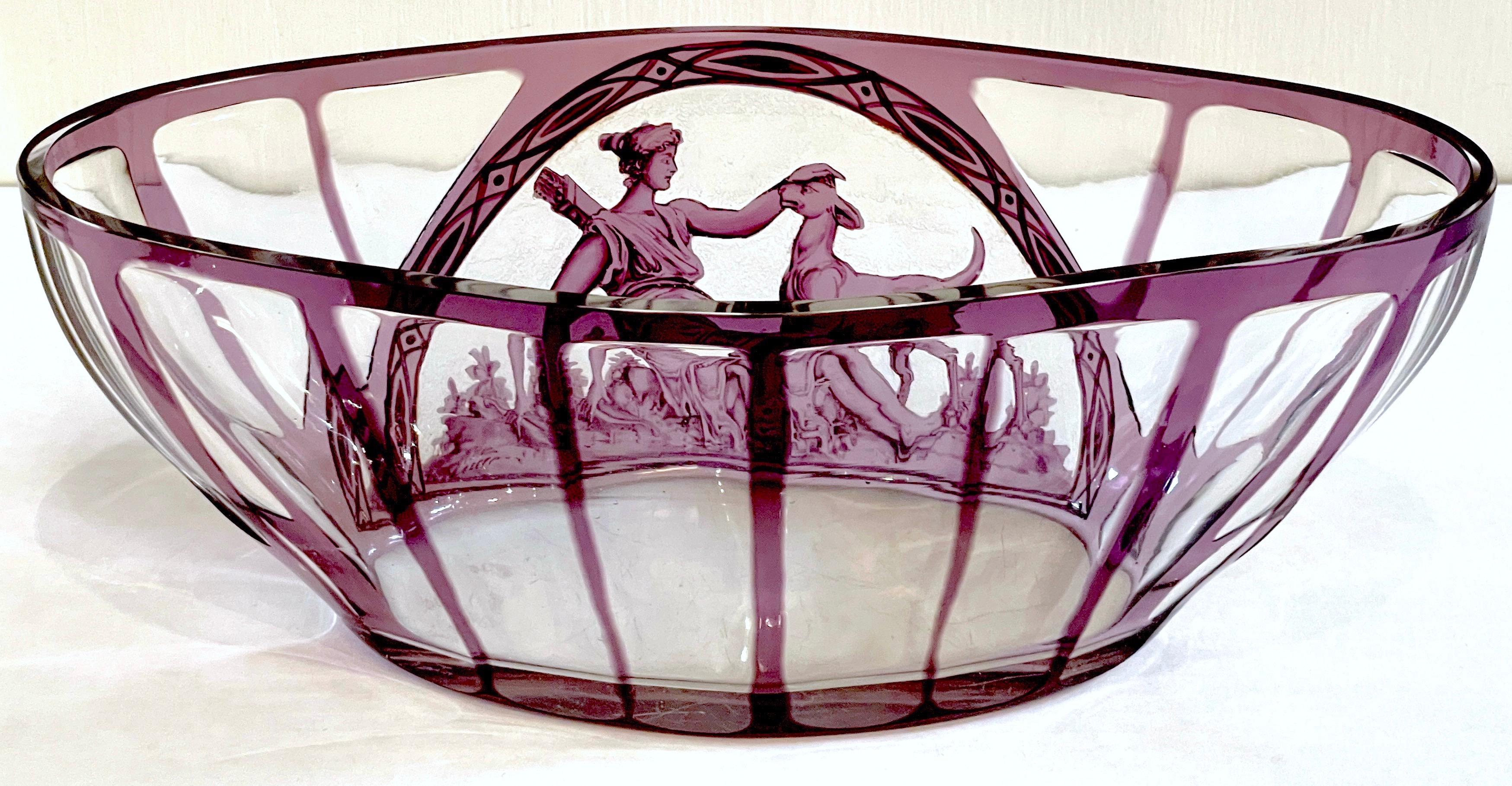 20th Century Val Saint Lambert attributed Amethyst Cut to Clear 'Diana the Huntress' Bowl For Sale
