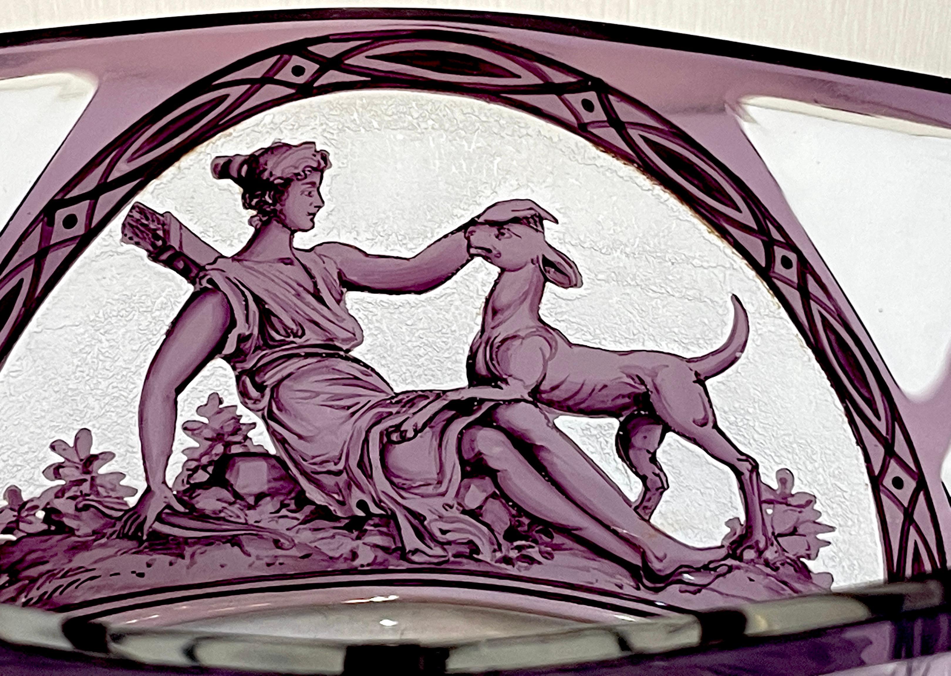 Crystal Val Saint Lambert attributed Amethyst Cut to Clear 'Diana the Huntress' Bowl For Sale