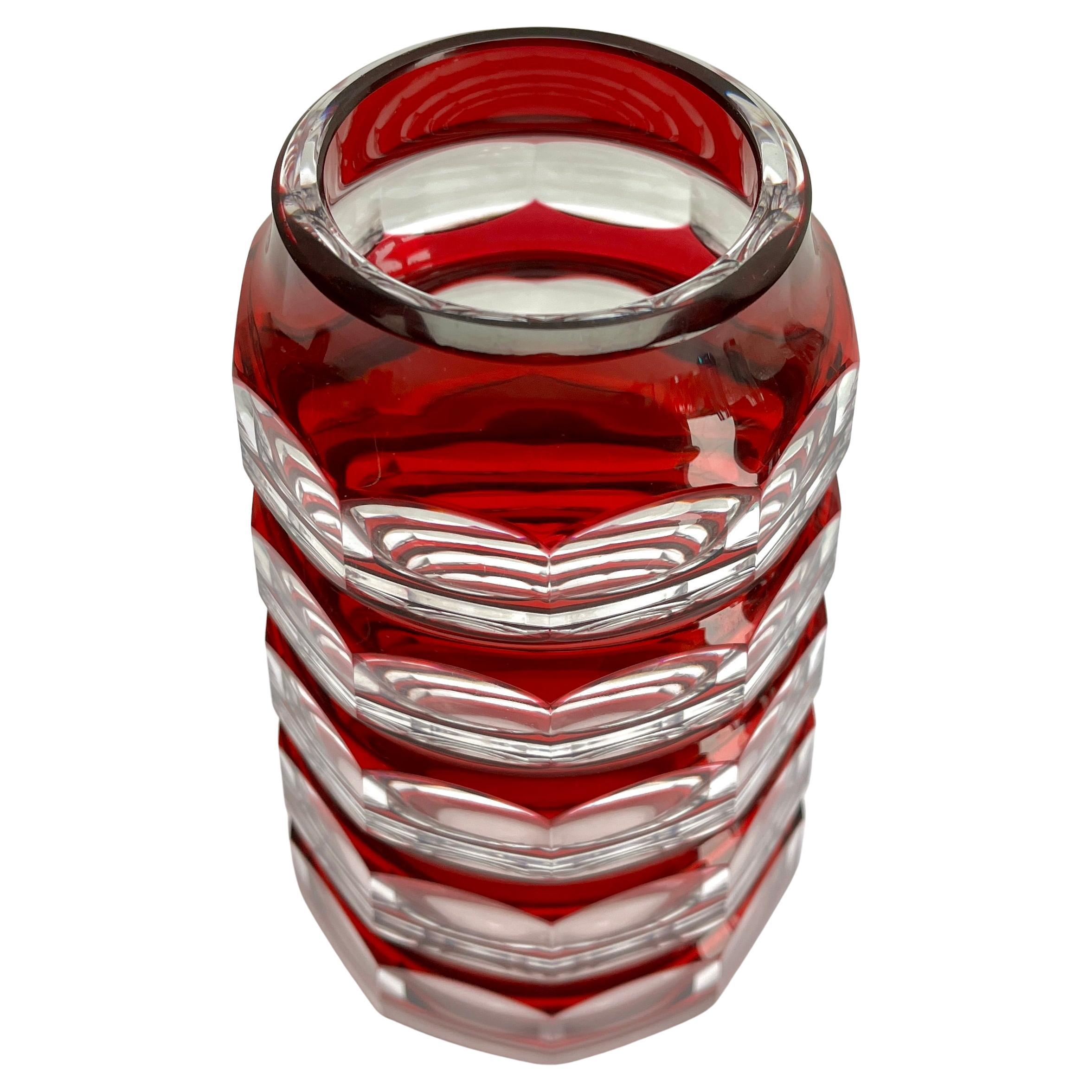 Jarrón de cristal art déco Val Saint Lambert, años 50 Moderno de mediados de siglo en venta