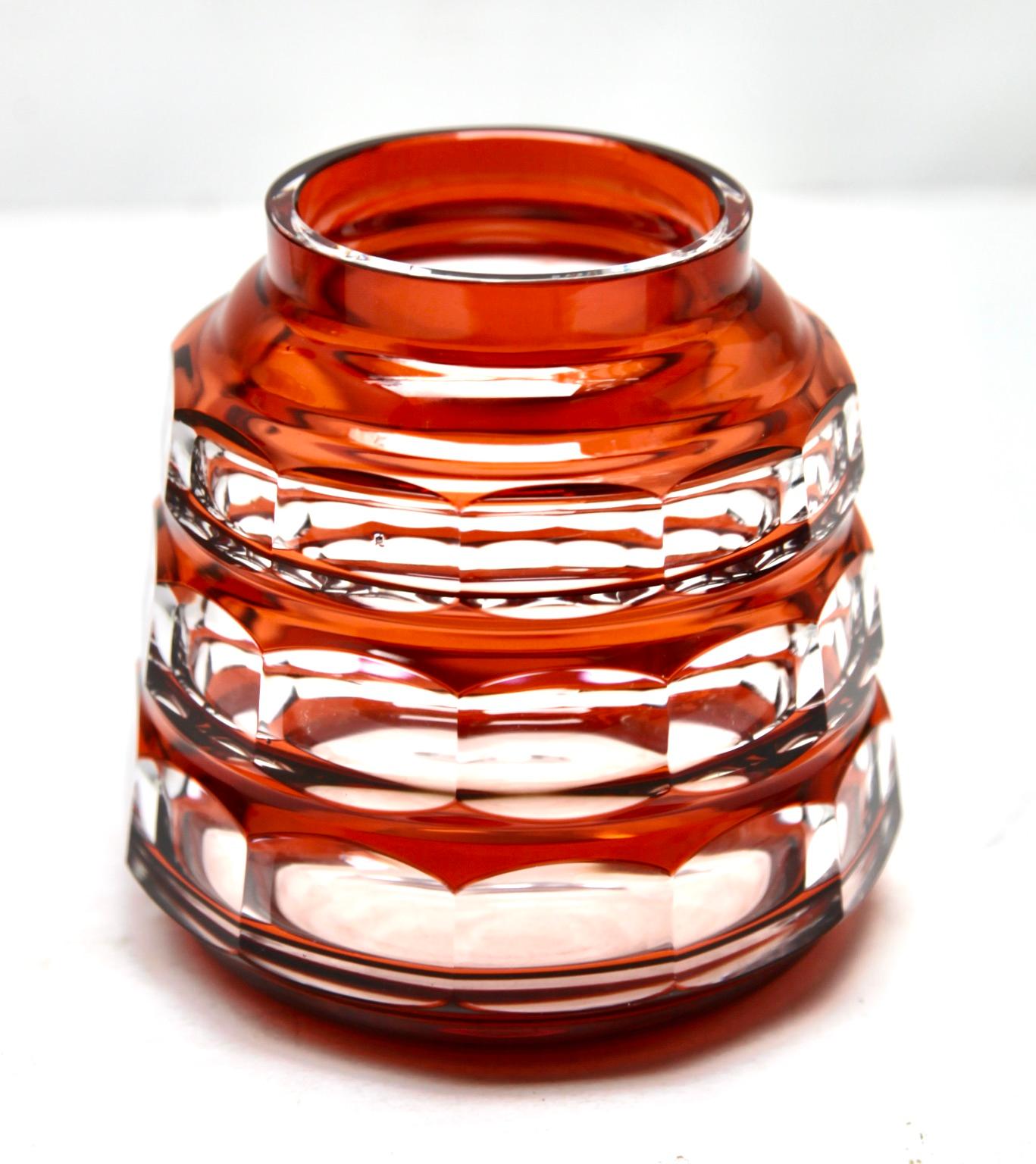 Faceted Val Saint Lambert Art Deco Crystal Vase Cut-to-clear, 1950s For Sale