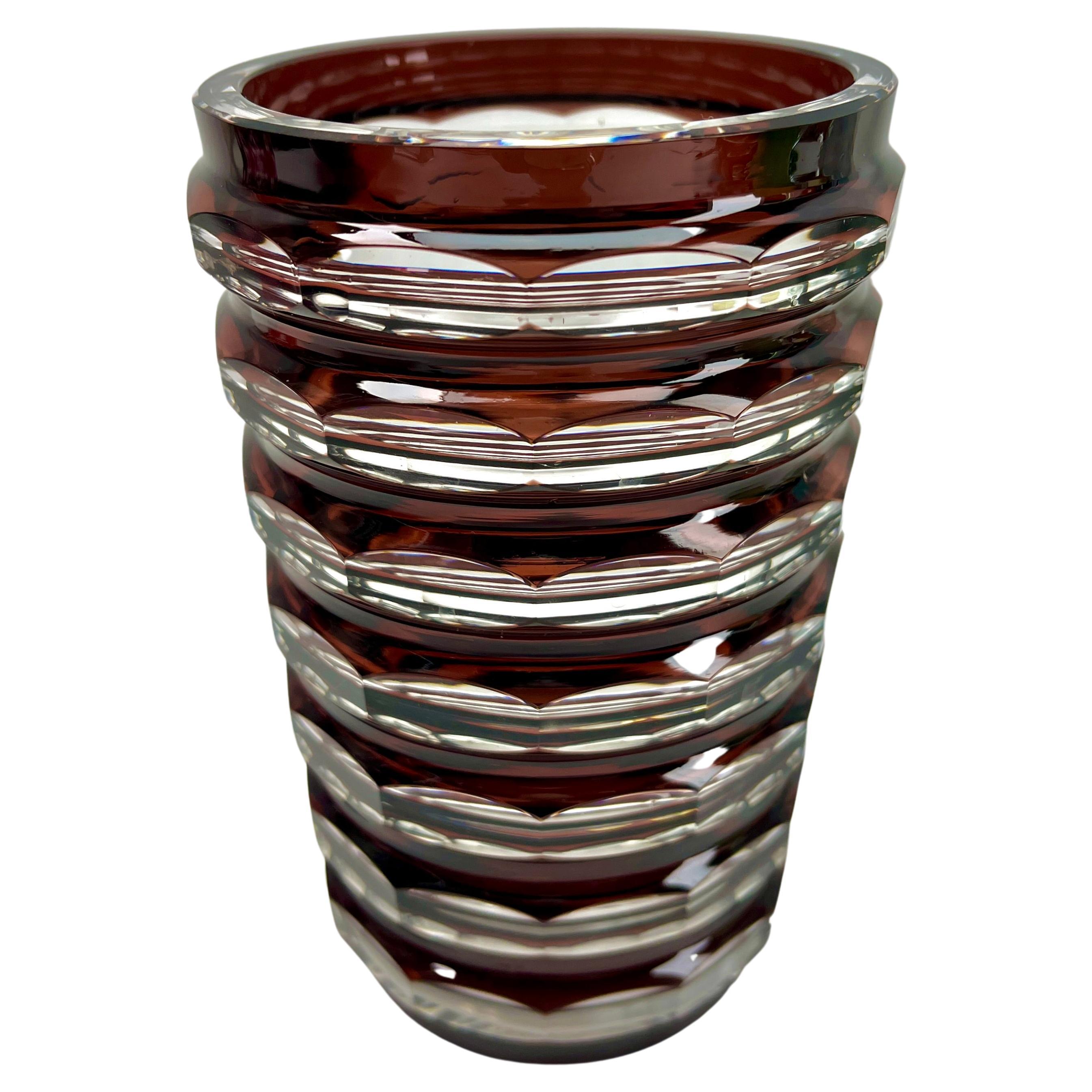 Jarrón de cristal art déco Val Saint Lambert, años 50 Facetado en venta