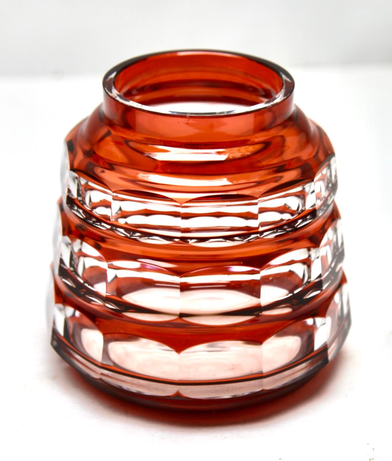 Mid-20th Century Val Saint Lambert Art Deco Crystal Vase Cut-to-clear, 1950s For Sale