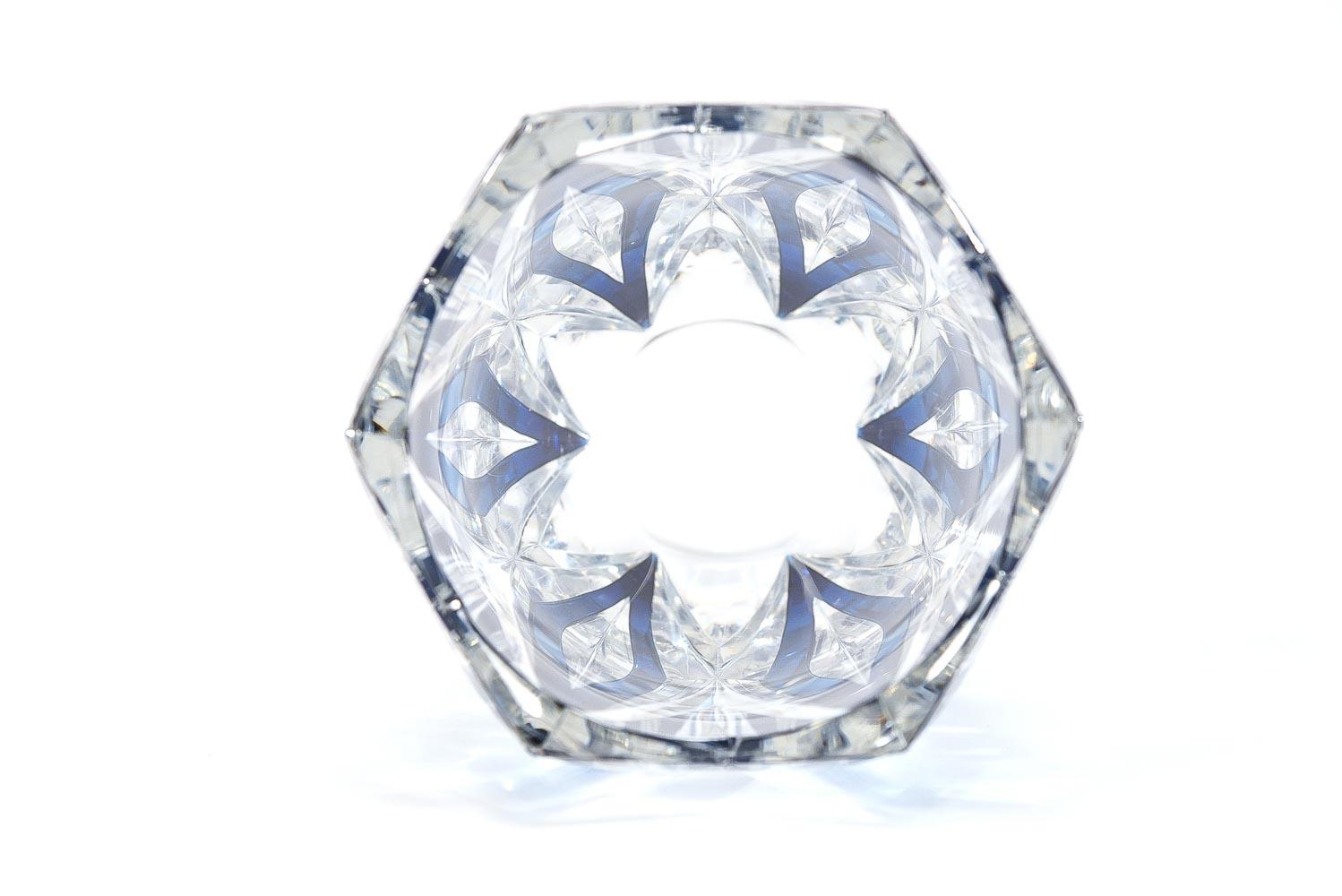 Val Saint Lambert Art Deco Crystal Vase Turquoise Cut to Clear Diamond Pattern 2