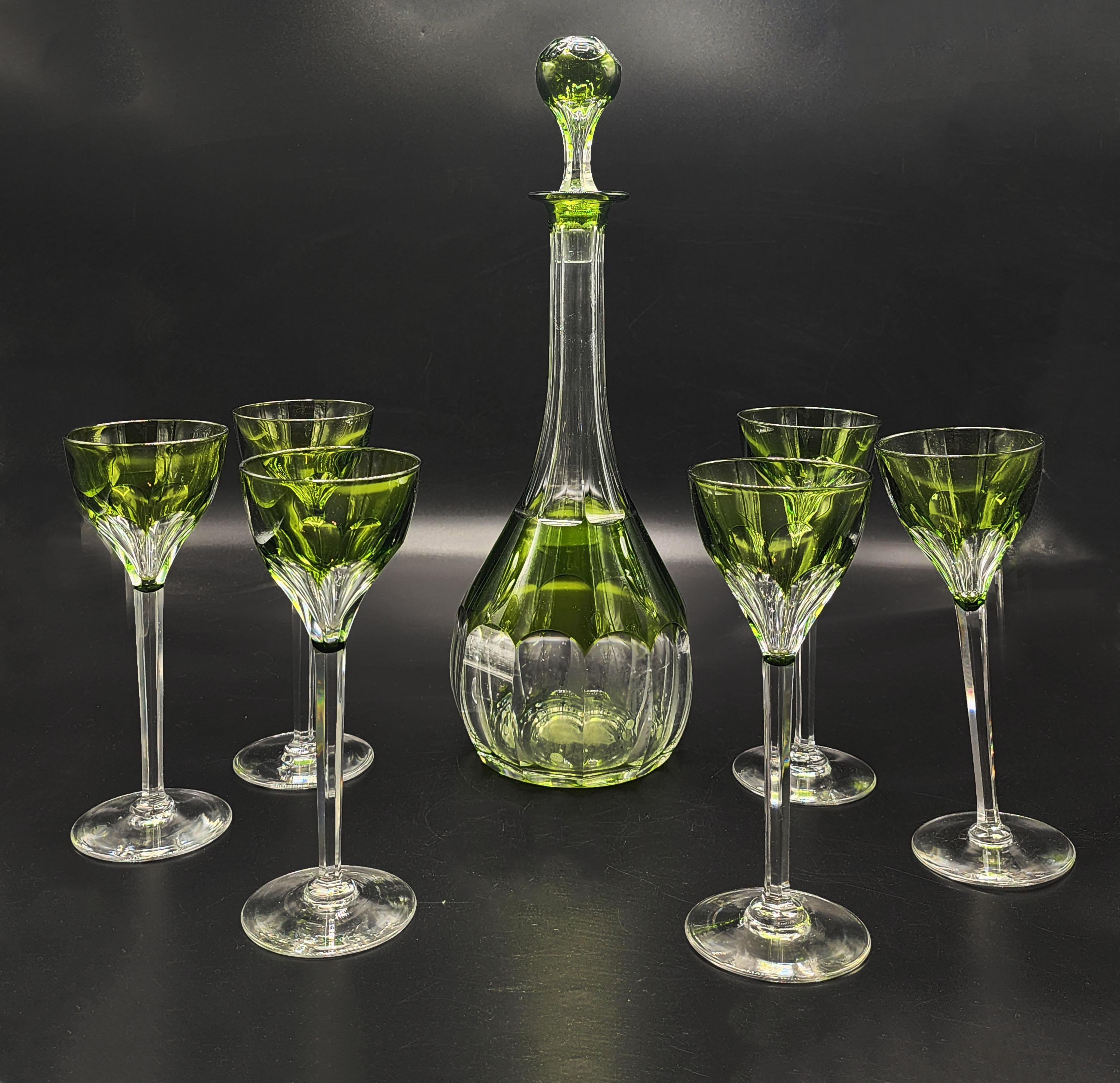 Set di decanter in vetro Art Deco con bicchieri di Val Saint Lambert in vendita 3