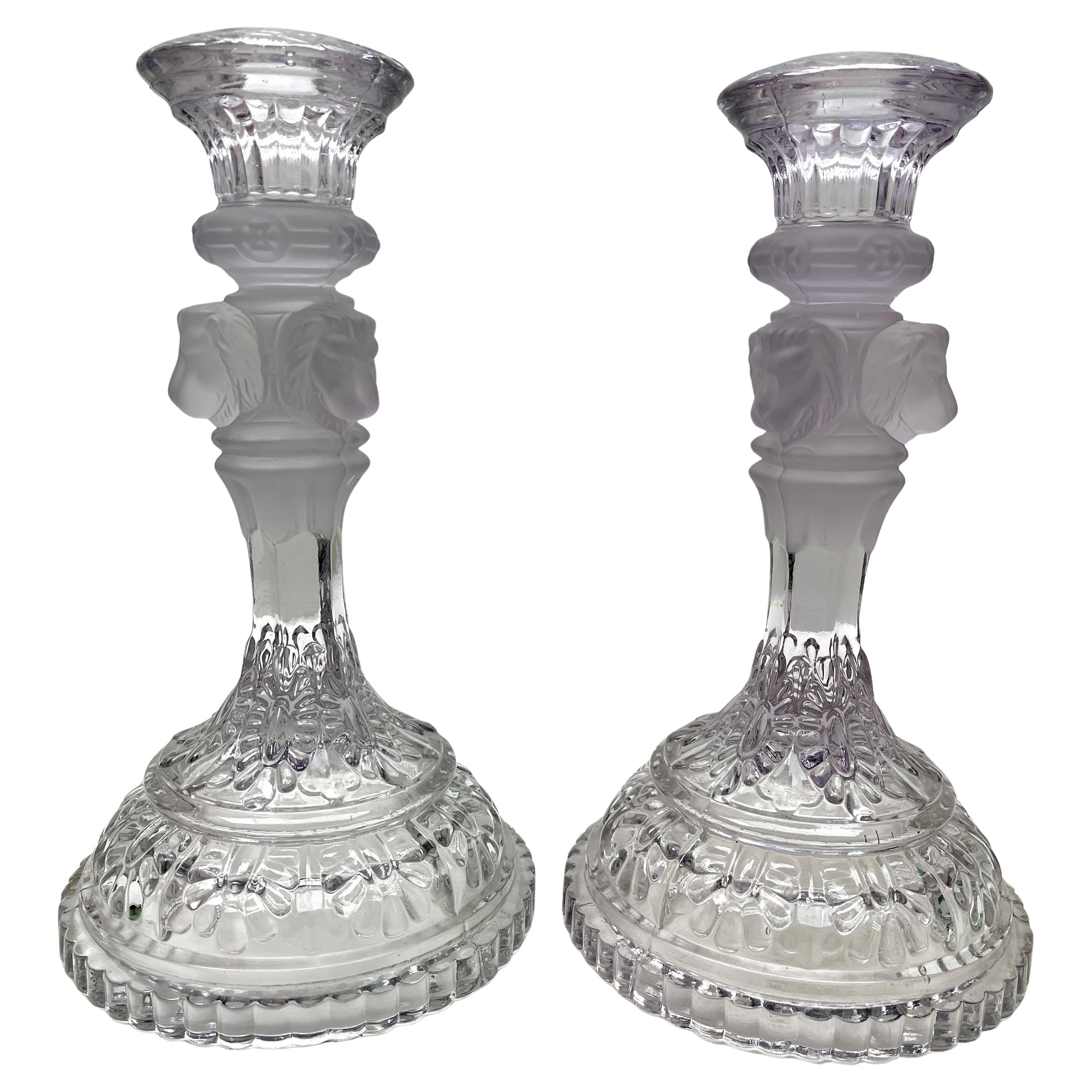 Val Saint Lambert - Coppia di candelieri in vetro trasparente e smerigliato 1900s in vendita 4