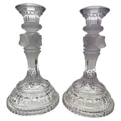 Paar Jugendstil-Kerzenständer aus klarem und mattiertem Glas von Val Saint Lambert, 1900er Jahre