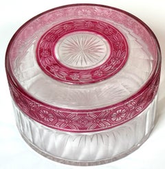 Val Saint Lambert  (Atrib.) Red Floral Cut-to-Clear Crystal Table Box