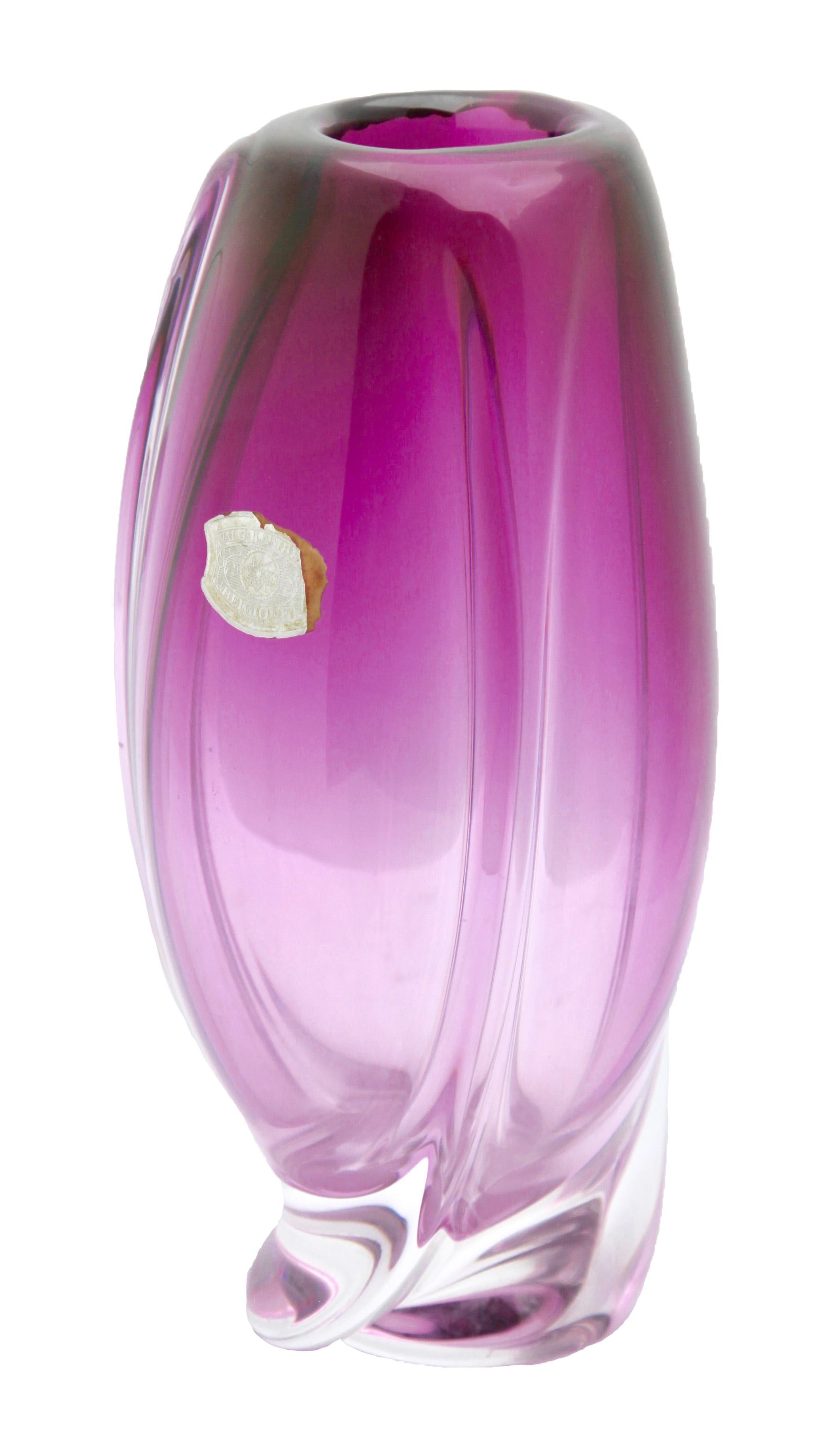 Mid-Century Modern Val Saint Lambert, Belgium, Sculpted Crystal Vase with Amethyst Core, 1950s