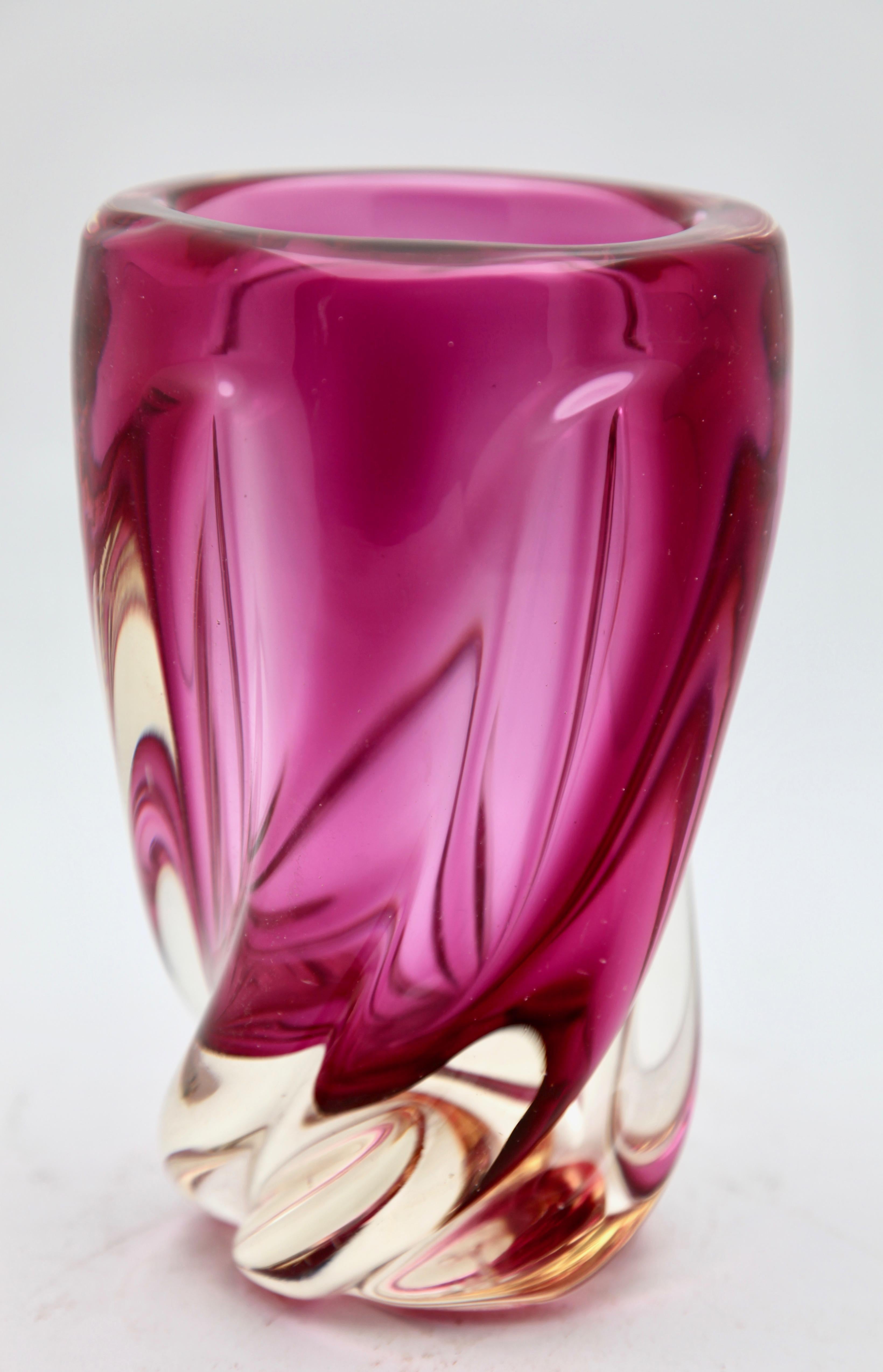 Mid-Century Modern Val Saint Lambert, Belgium, Sculpted Crystal Vase with Amethyst Core, 1950s