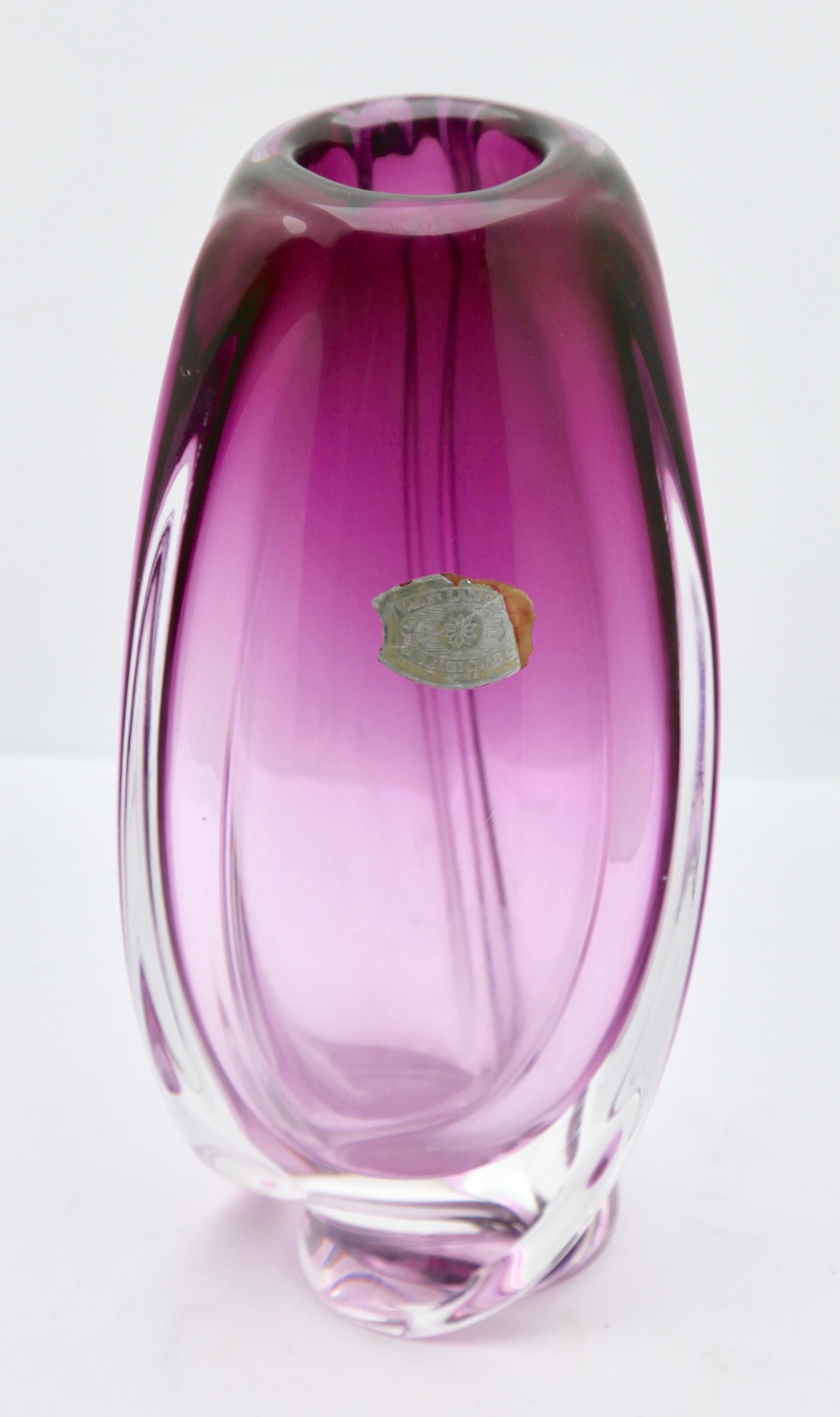 Belgian Val Saint Lambert, Belgium, Sculpted Crystal Vase with Amethyst Core, 1950s