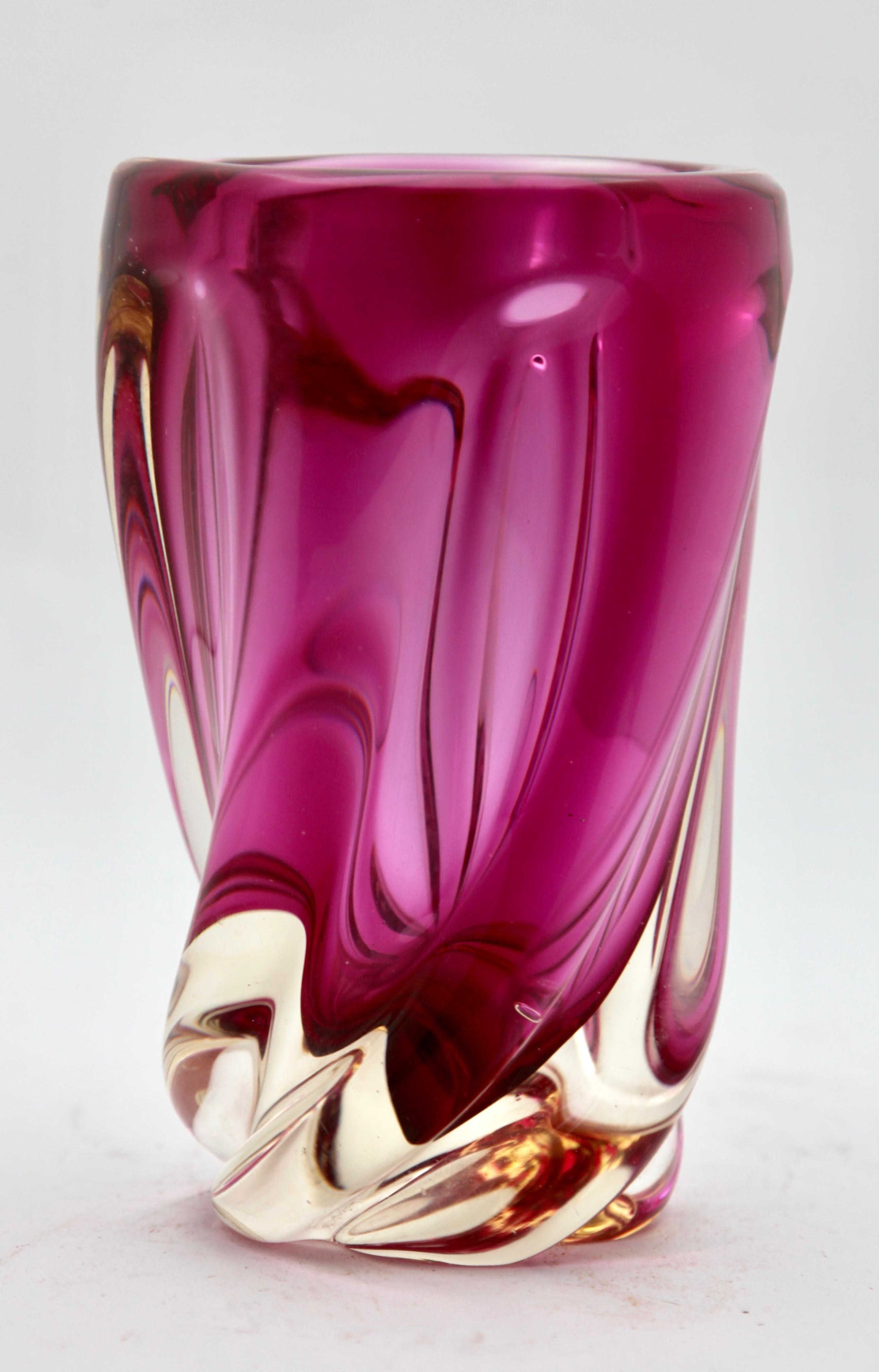 Belgian Val Saint Lambert, Belgium, Sculpted Crystal Vase with Amethyst Core, 1950s