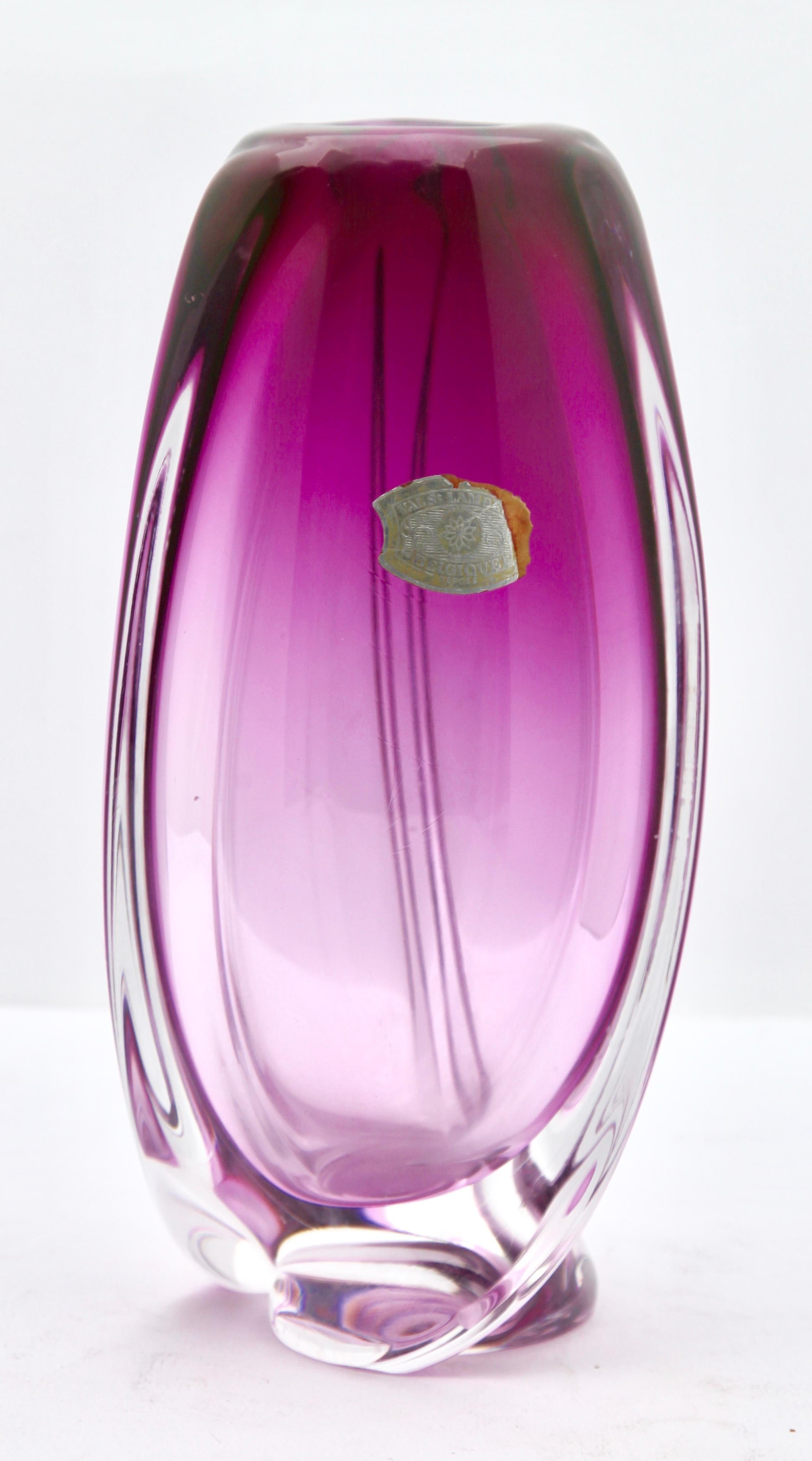 Hand-Crafted Val Saint Lambert, Belgium, Sculpted Crystal Vase with Amethyst Core, 1950s