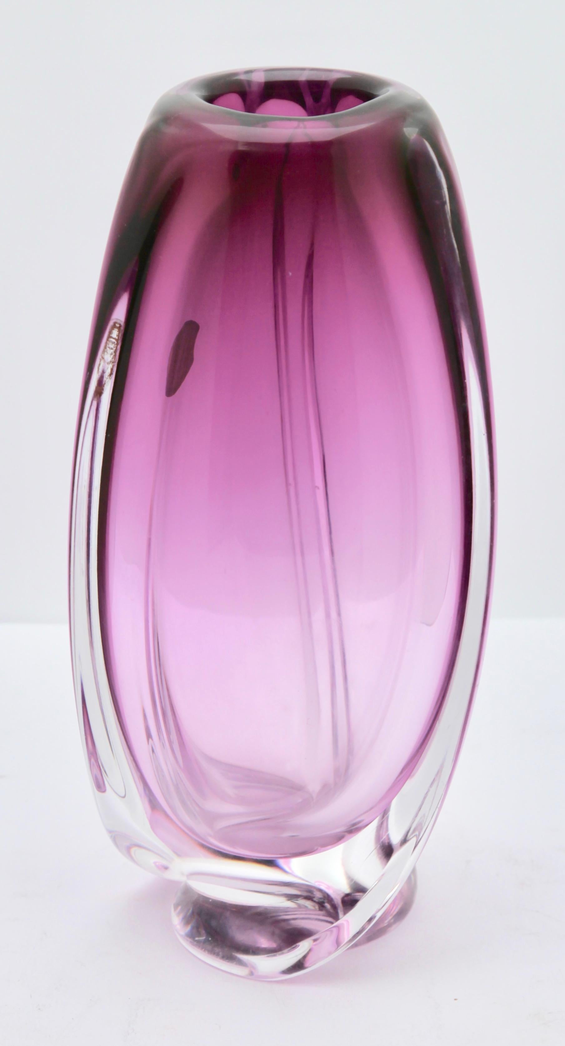 Mid-20th Century Val Saint Lambert, Belgium, Sculpted Crystal Vase with Amethyst Core, 1950s