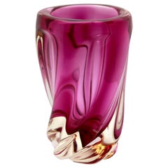 Vintage Val Saint Lambert, Belgium, Sculpted Crystal Vase with Amethyst Core, 1950s