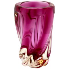 Val Saint Lambert, Belgium, Sculpted Crystal Vase with Amethyst Core, 1950s