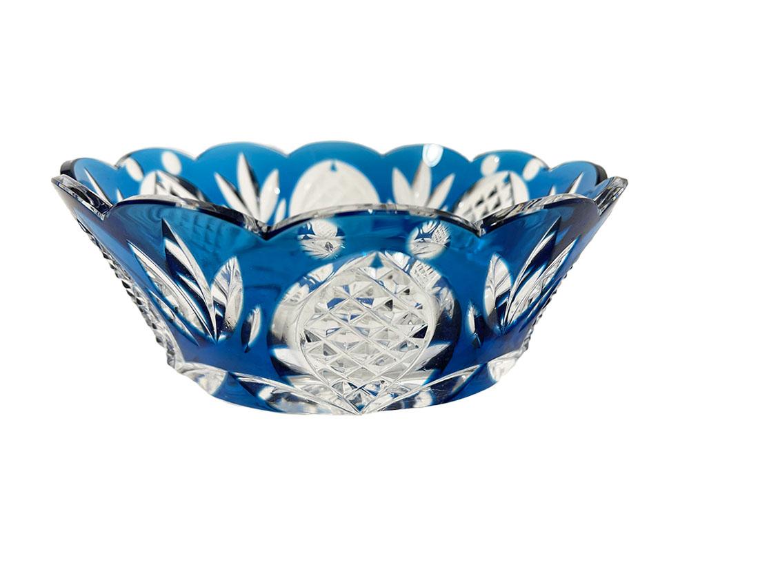 20th Century Val Saint Lambert Blue Crystal Bowl, Signed