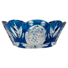 Vintage Val Saint Lambert Blue Crystal Bowl, Signed