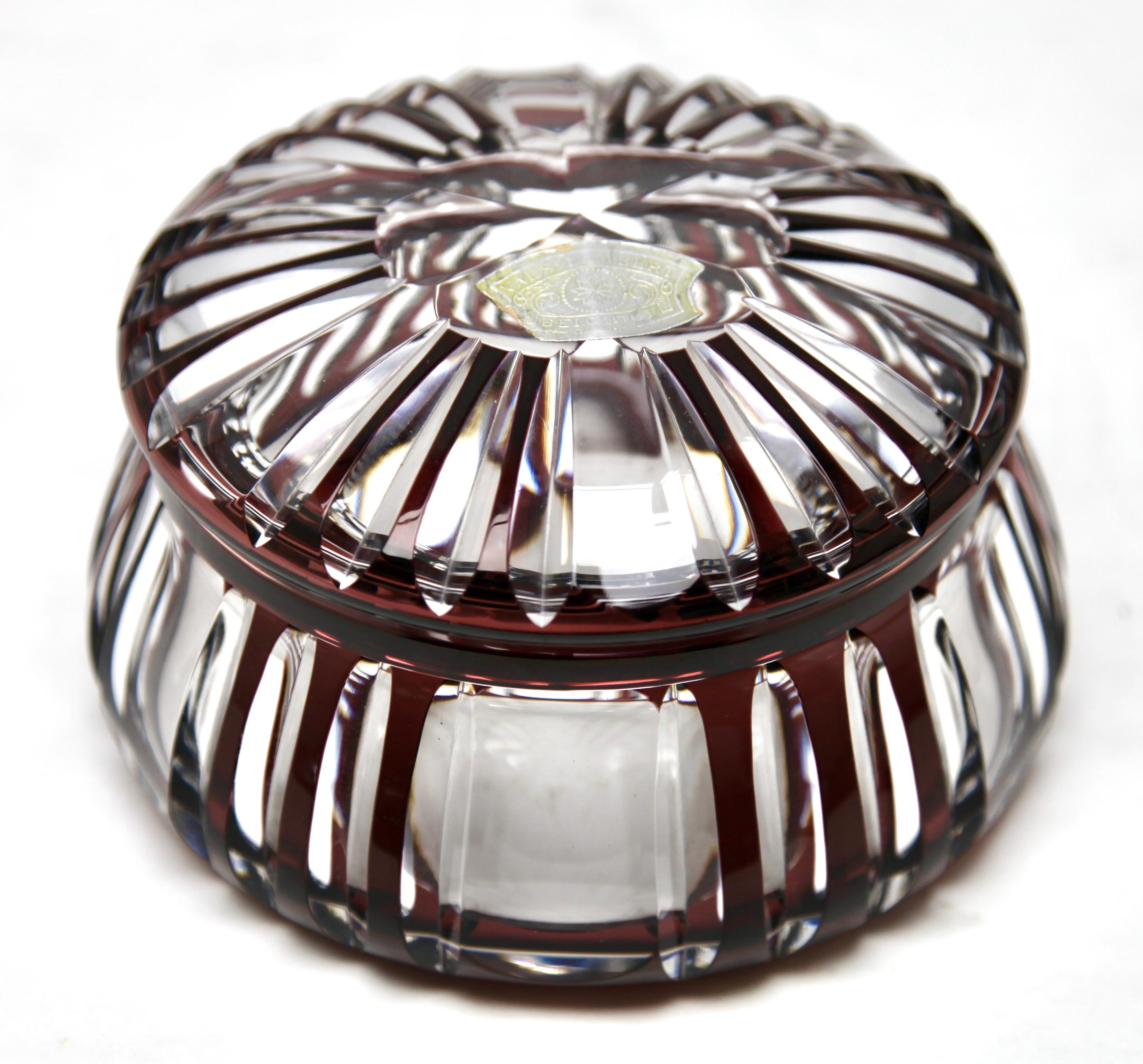 Belgian Val Saint Lambert Bomboniere, Crystal Cut-to-Clear, with Grille