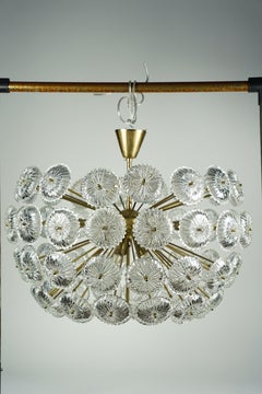 Val Saint Lambert Brass and Glass Sputnik Chandelier, Belgium, 1970