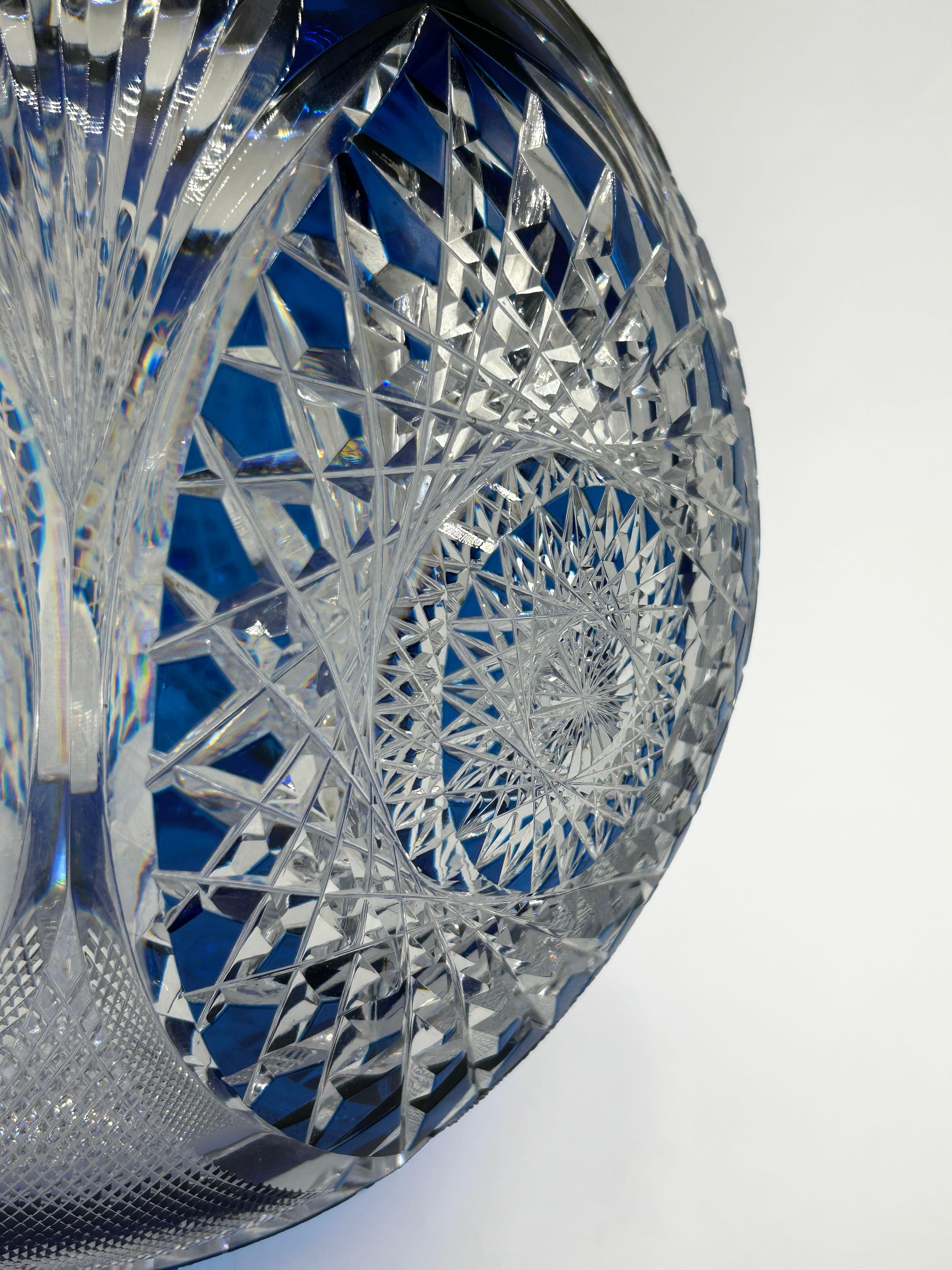 Belgian Val Saint Lambert carved crystal ball in cobalt blue For Sale
