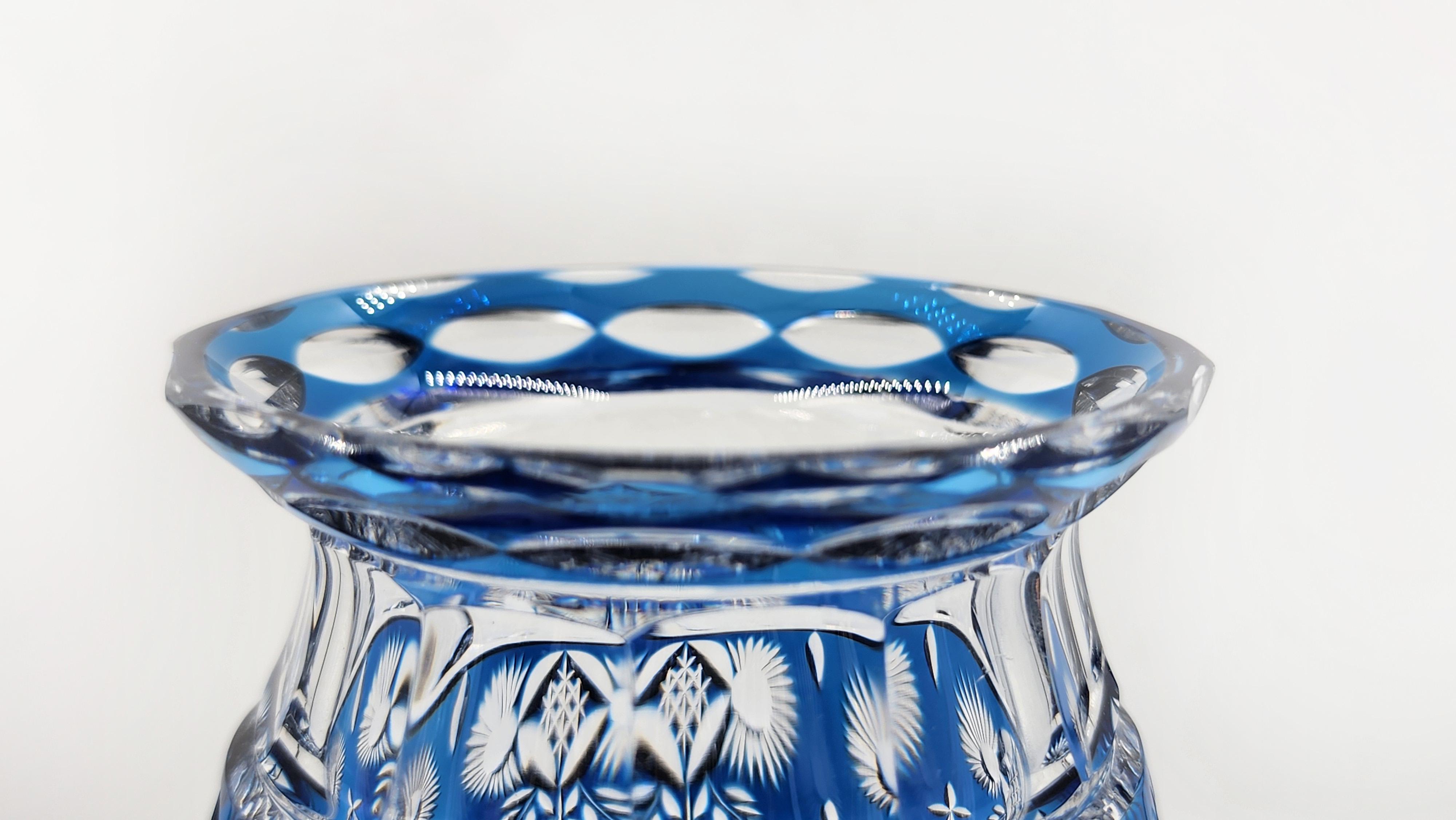 Post-Modern Val Saint Lambert Cut Glass Vase in cobalt blue For Sale