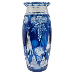 Val Saint Lambert Cut Glass Vase in cobalt blue