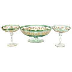 Val Saint Lambert Centerpiece Bowl & Compotes in Danse De Flore Green