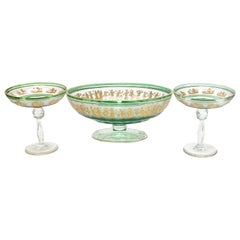 Val Saint Lambert Centerpiece Bowl & Compotes in Danse De Flore Green