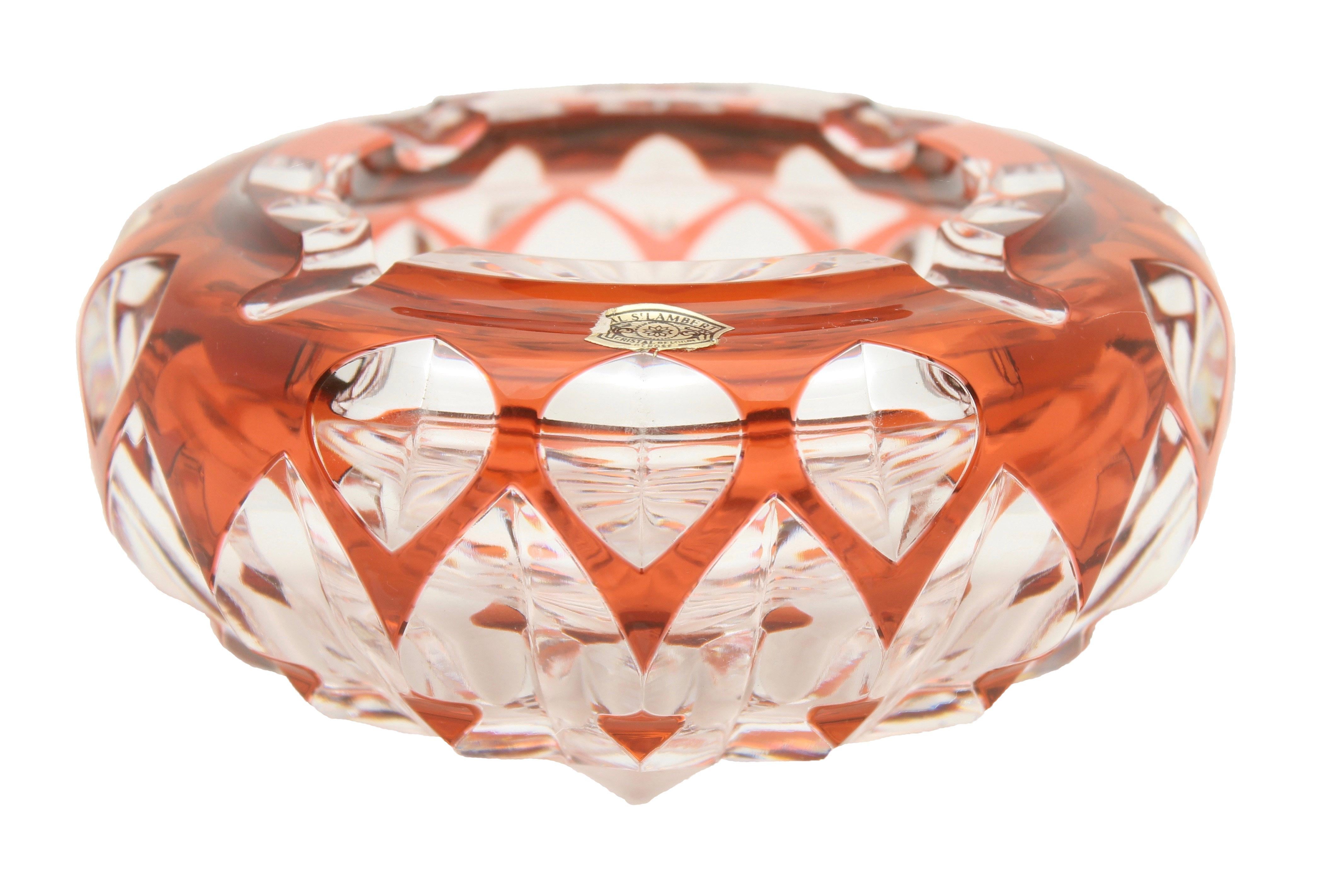 Belgian Val Saint Lambert Circular Crystal Ash-Tray, Handcut to Clear, Signed For Sale