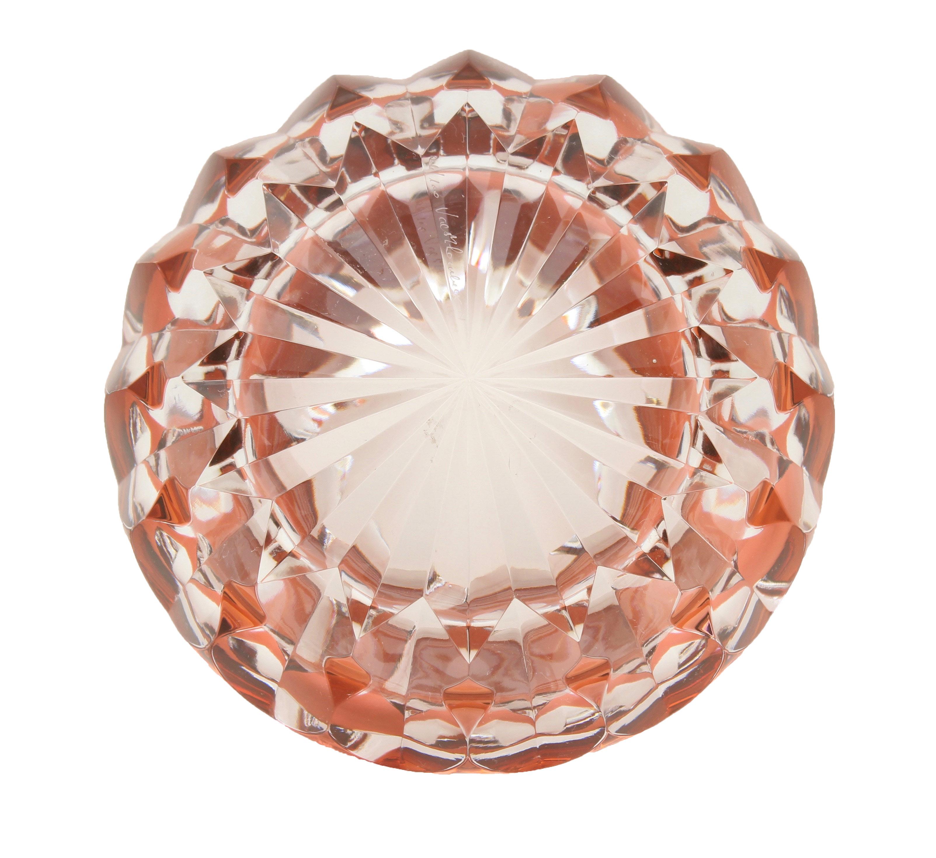 Cendrier circulaire en cristal Val Saint Lambert, taillé à la main pour transparent, signé Bon état - En vente à Verviers, BE