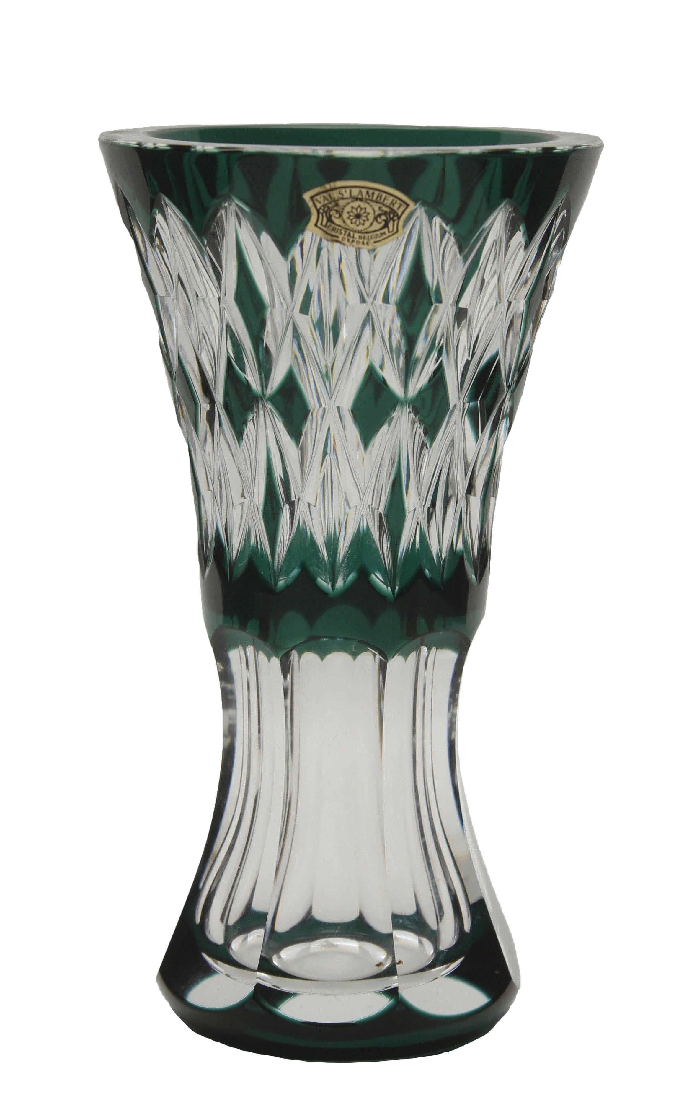 Belgian Val Saint Lambert Circular Crystal Vases, Handcut to Clear, Signed