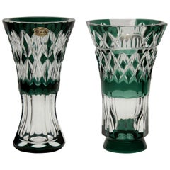 Val Saint Lambert Circular Crystal Vases, Handcut to Clear, Signed
