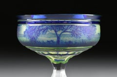 Val Saint Lambert Cobalt Blue Cased and Cut Cameo Glass Champagne Coupe