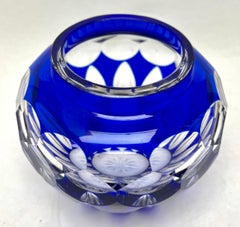 Val Saint Lambert Cobalt Blue Crystal Vase Cut-to-clear, 1950s