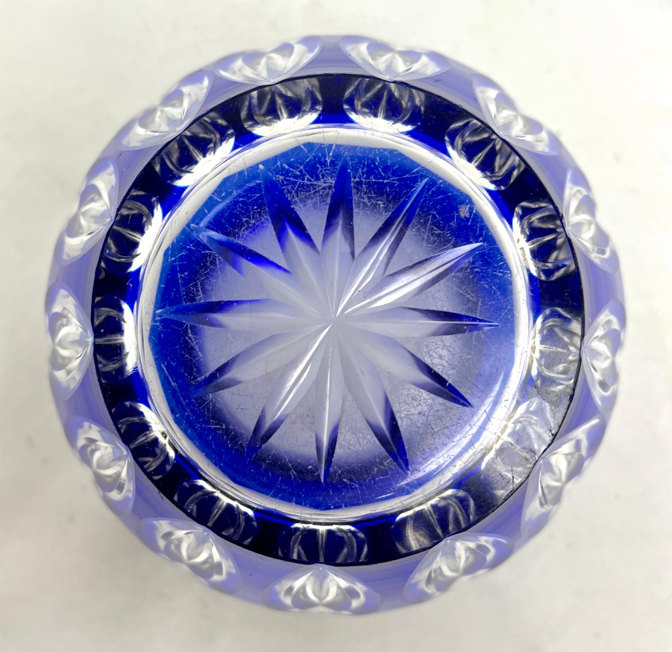 Mid-Century Modern Val Saint Lambert Cobalt Blue Crystal Vase Cut-to-clear, 1950s For Sale