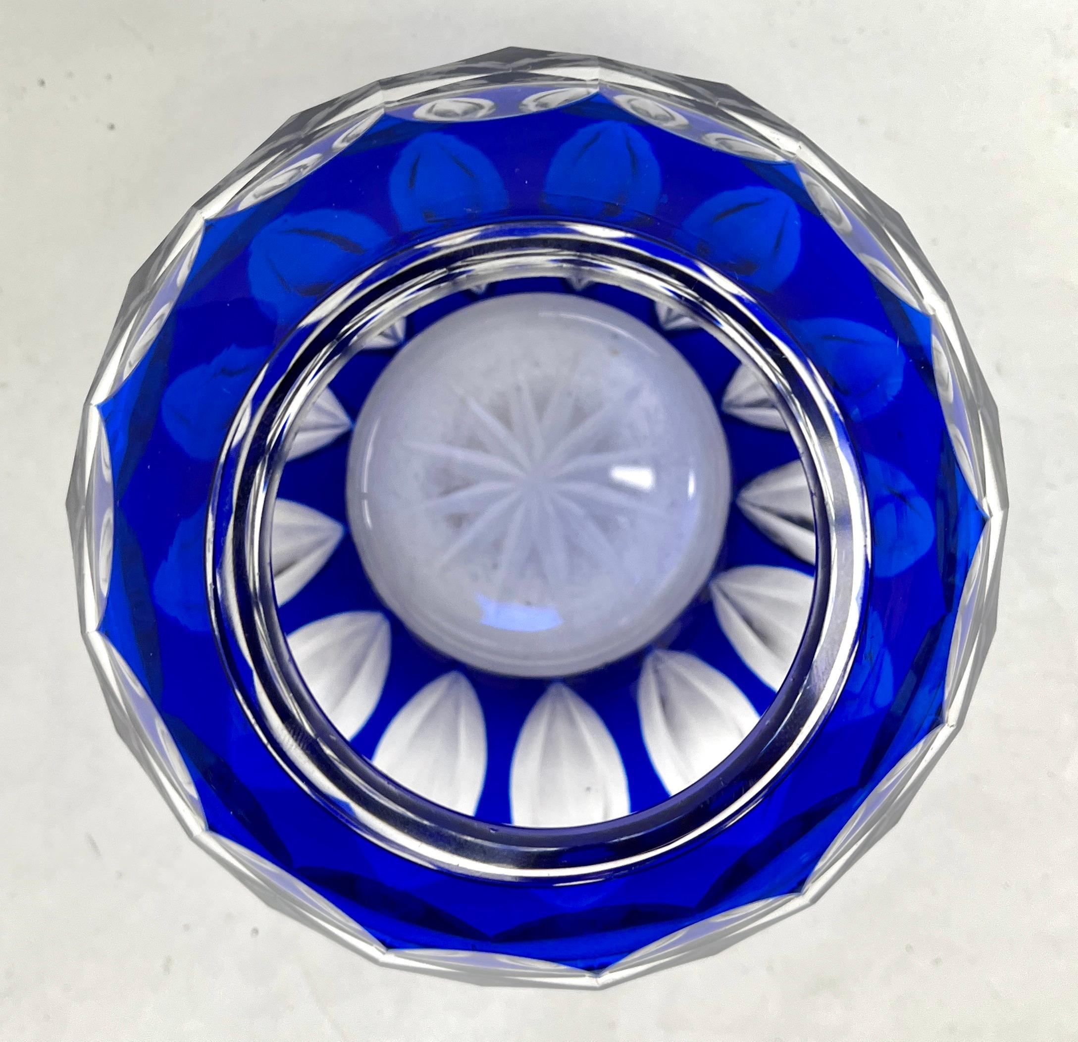 Belgian Val Saint Lambert Cobalt Blue Crystal Vase Cut-to-clear, 1950s For Sale