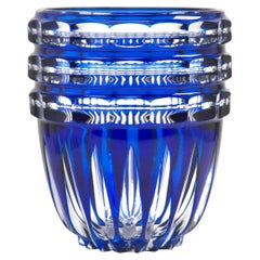 Val Saint Lambert Cobalt Blue Crystal Vase Cut-to-Clear, 1950s